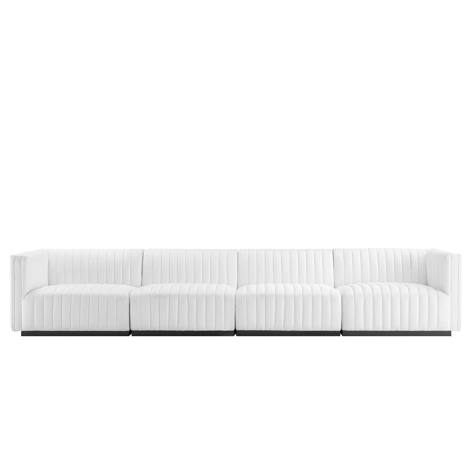 Modway Sofas & Couches - Conjure Channel Tufted Upholstered Fabric 4-Piece Sofa Black White
