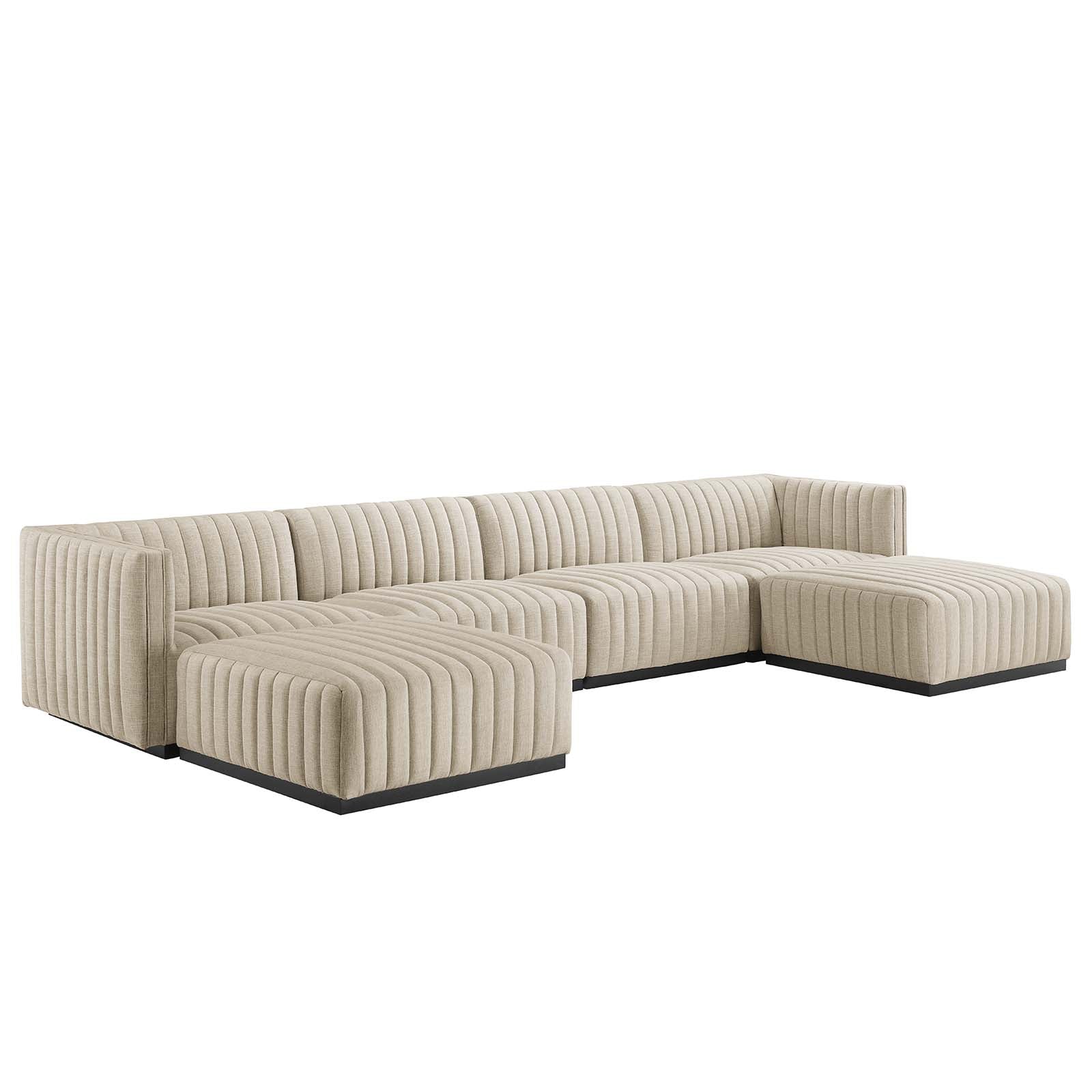 Modway Sectional Sofas - Conjure Channel Tufted Upholstered Fabric 6-Piece Sectional Sofa Black Beige