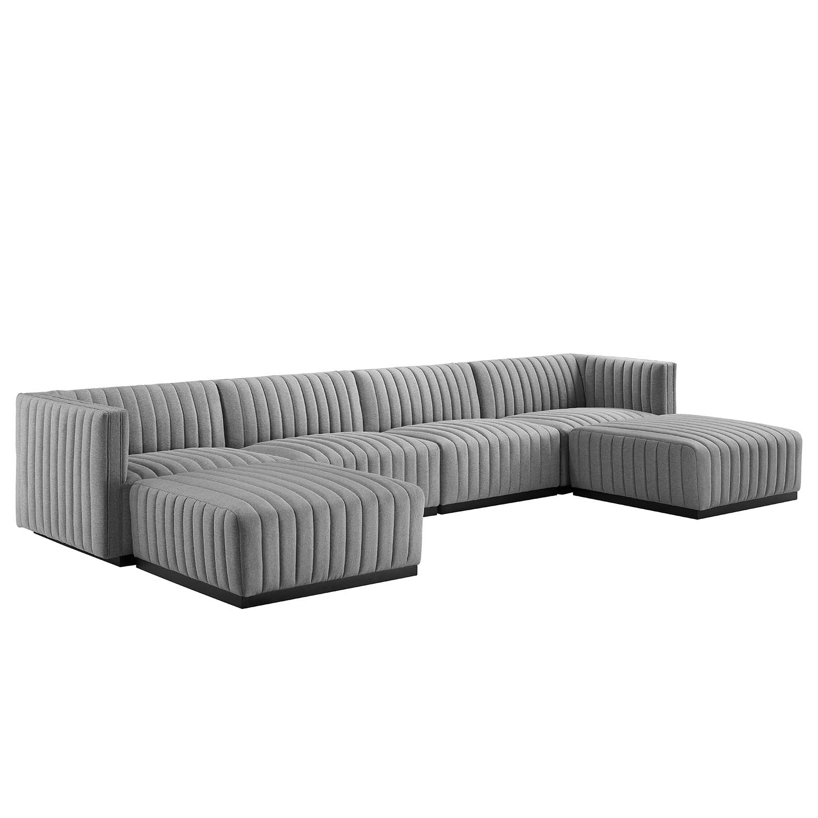 Modway Sectional Sofas - Conjure Channel Tufted Upholstered Fabric 6-Piece Sectional Sofa Black Light Gray