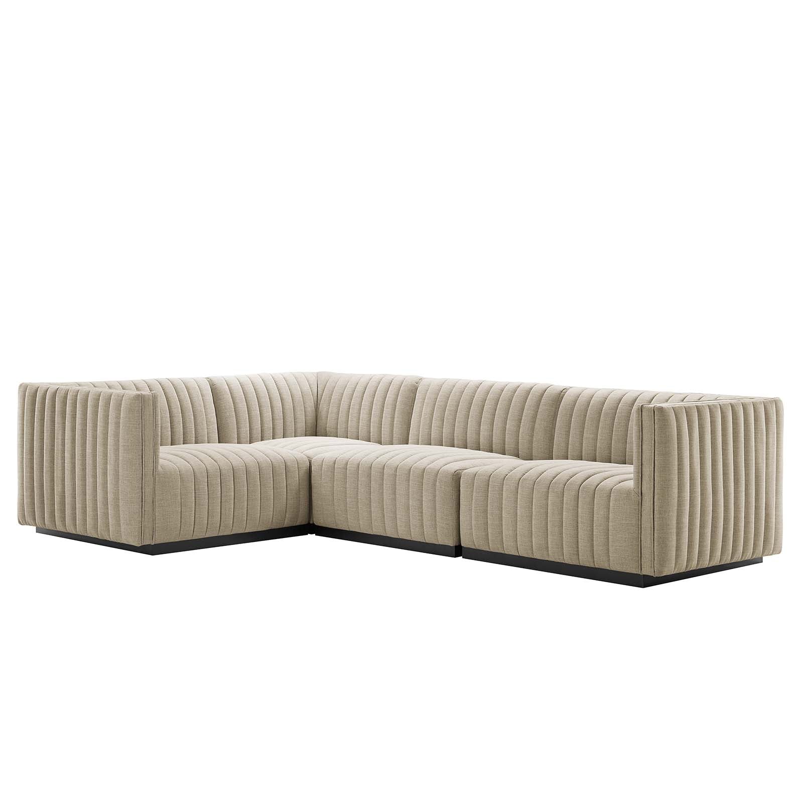 Modway Sectional Sofas - Conjure Channel Tufted 73 " W Upholstered Fabric 4-Piece L-Shaped Sectional Black Beige