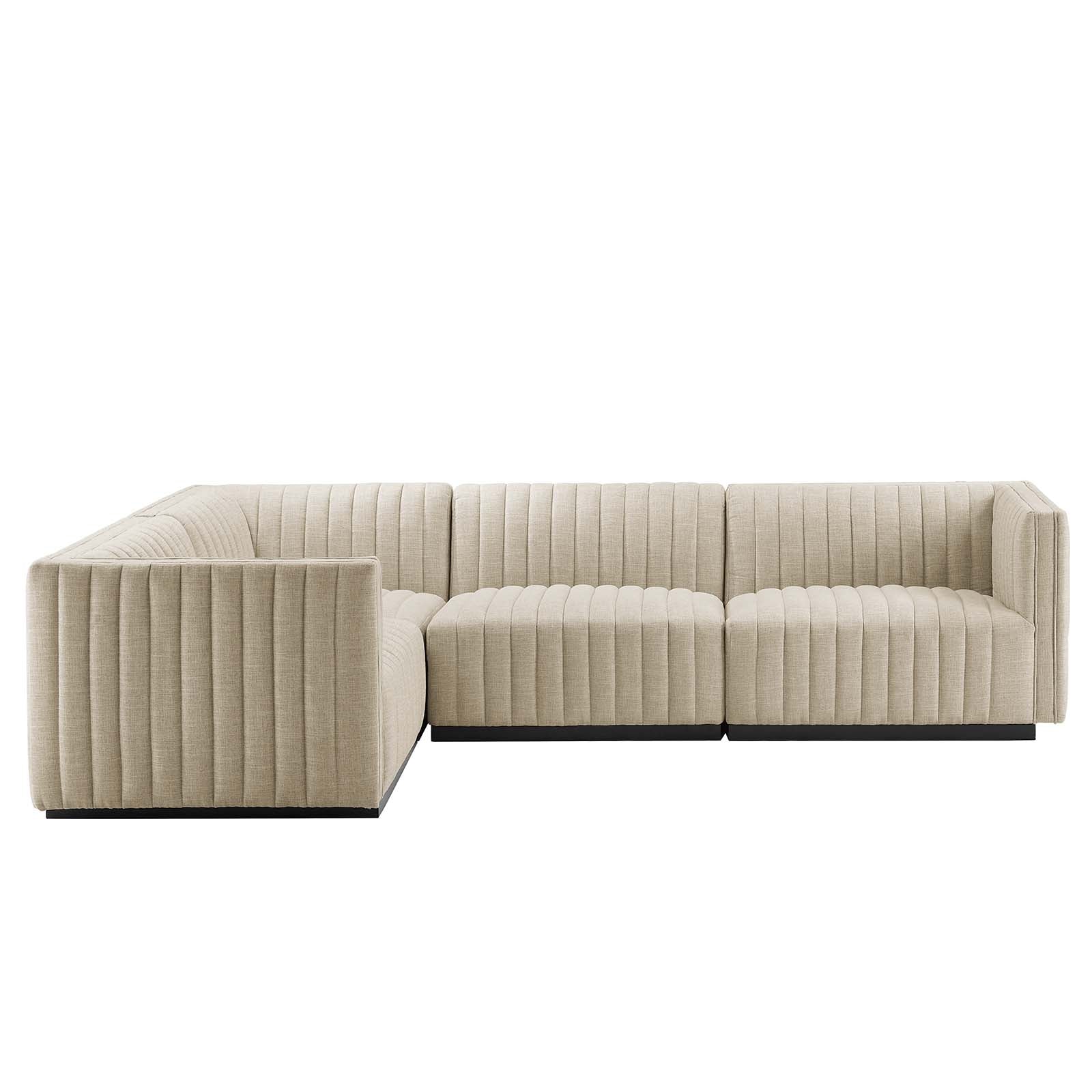 Modway Sectional Sofas - Conjure Channel Tufted 73 " W Upholstered Fabric 4-Piece L-Shaped Sectional Black Beige