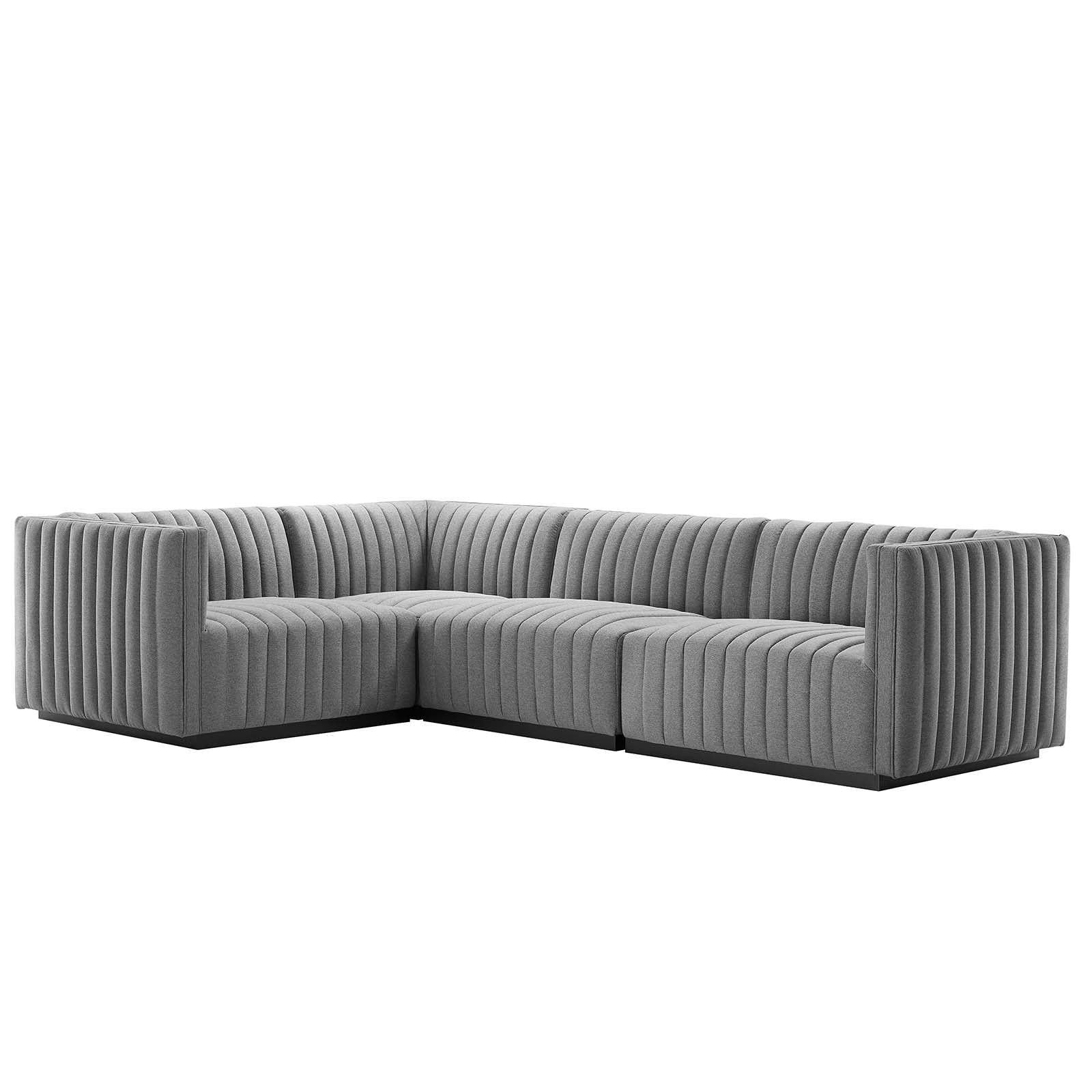 Modway Sectional Sofas - Conjure Channel Tufted 73 " W Upholstered Fabric 4-Piece L-Shaped Sectional Black Light Gray