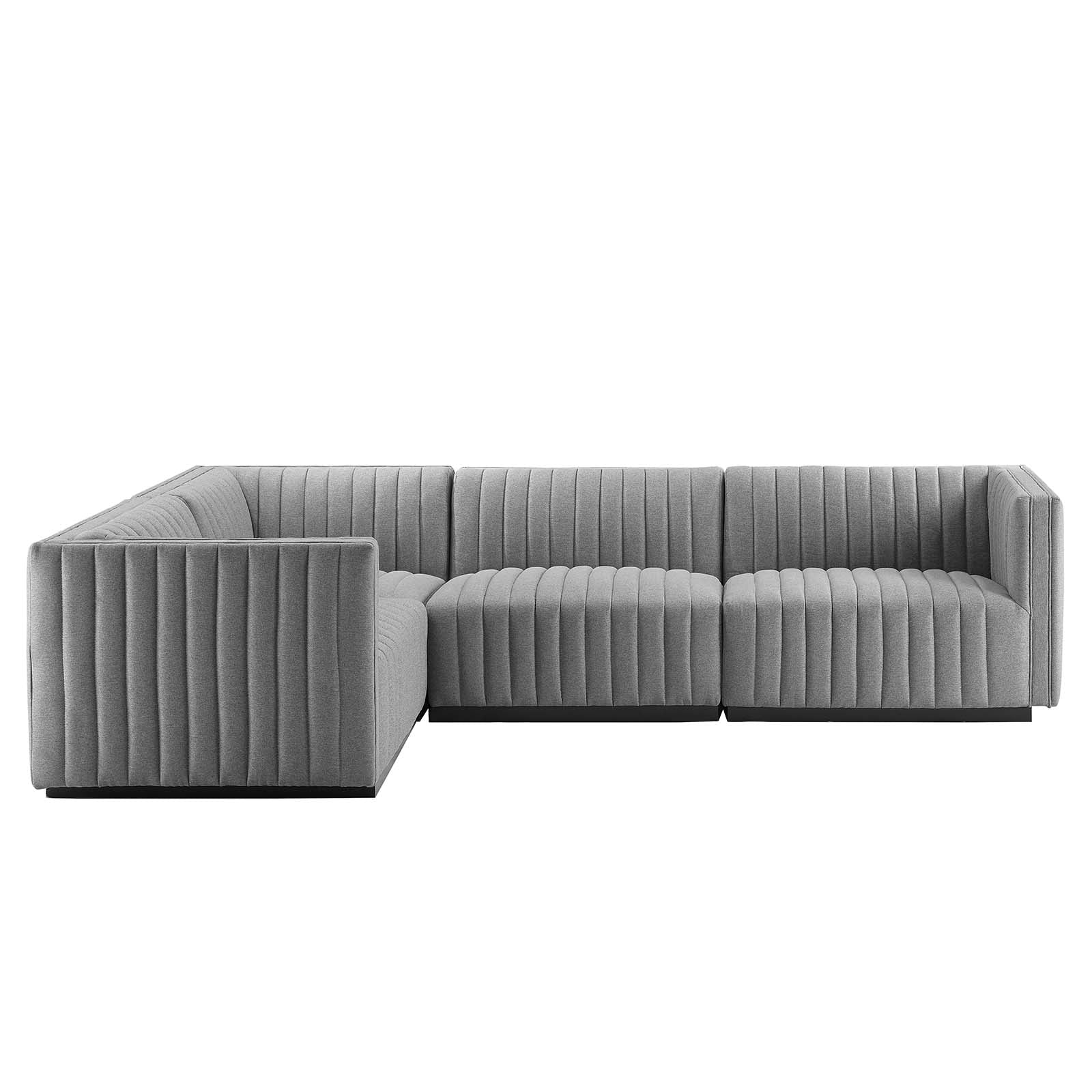 Modway Sectional Sofas - Conjure Channel Tufted 73 " W Upholstered Fabric 4-Piece L-Shaped Sectional Black Light Gray