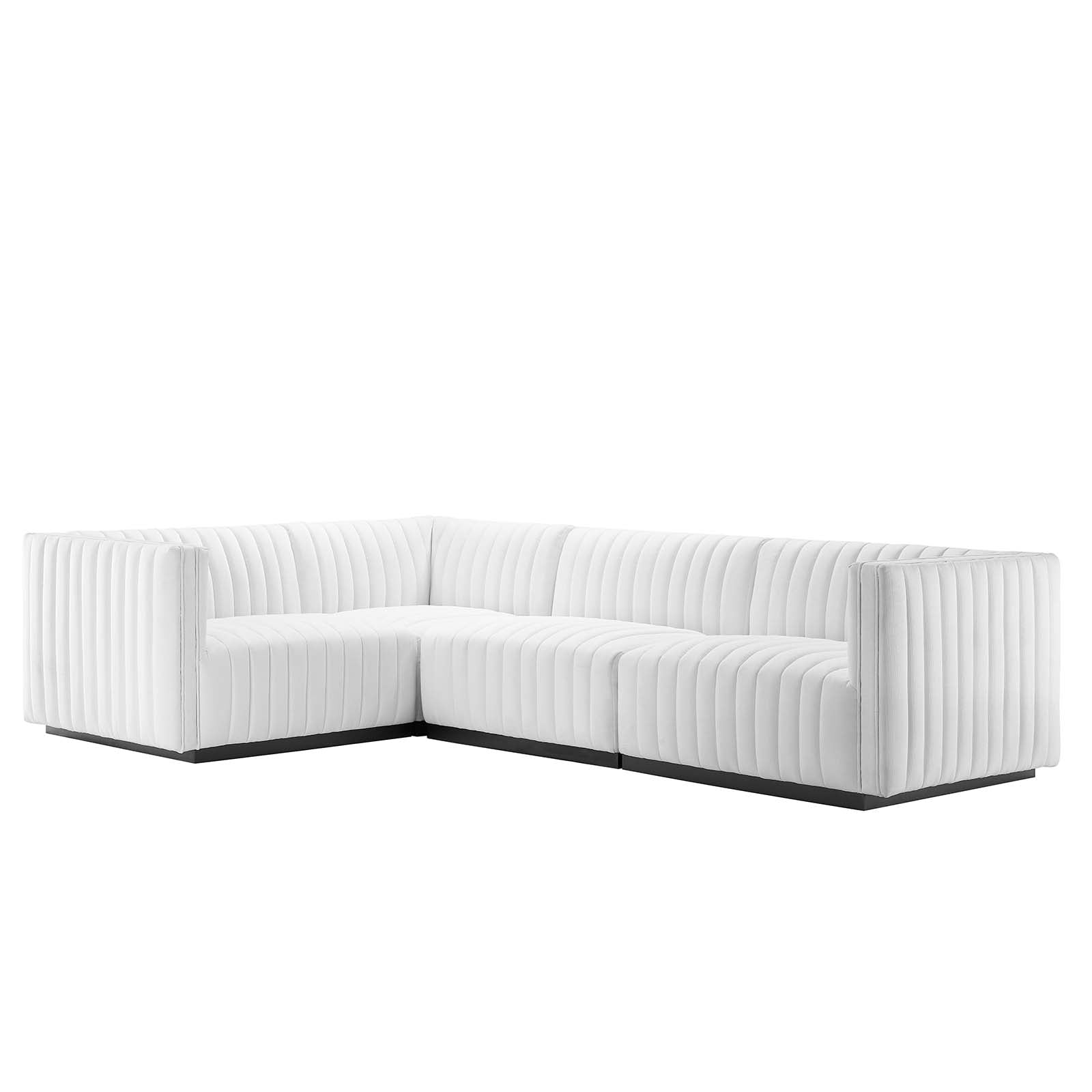 Modway Sectional Sofas - Conjure Channel Tufted Upholstered 73 " W Fabric 4-Piece L-Shaped Sectional Black White