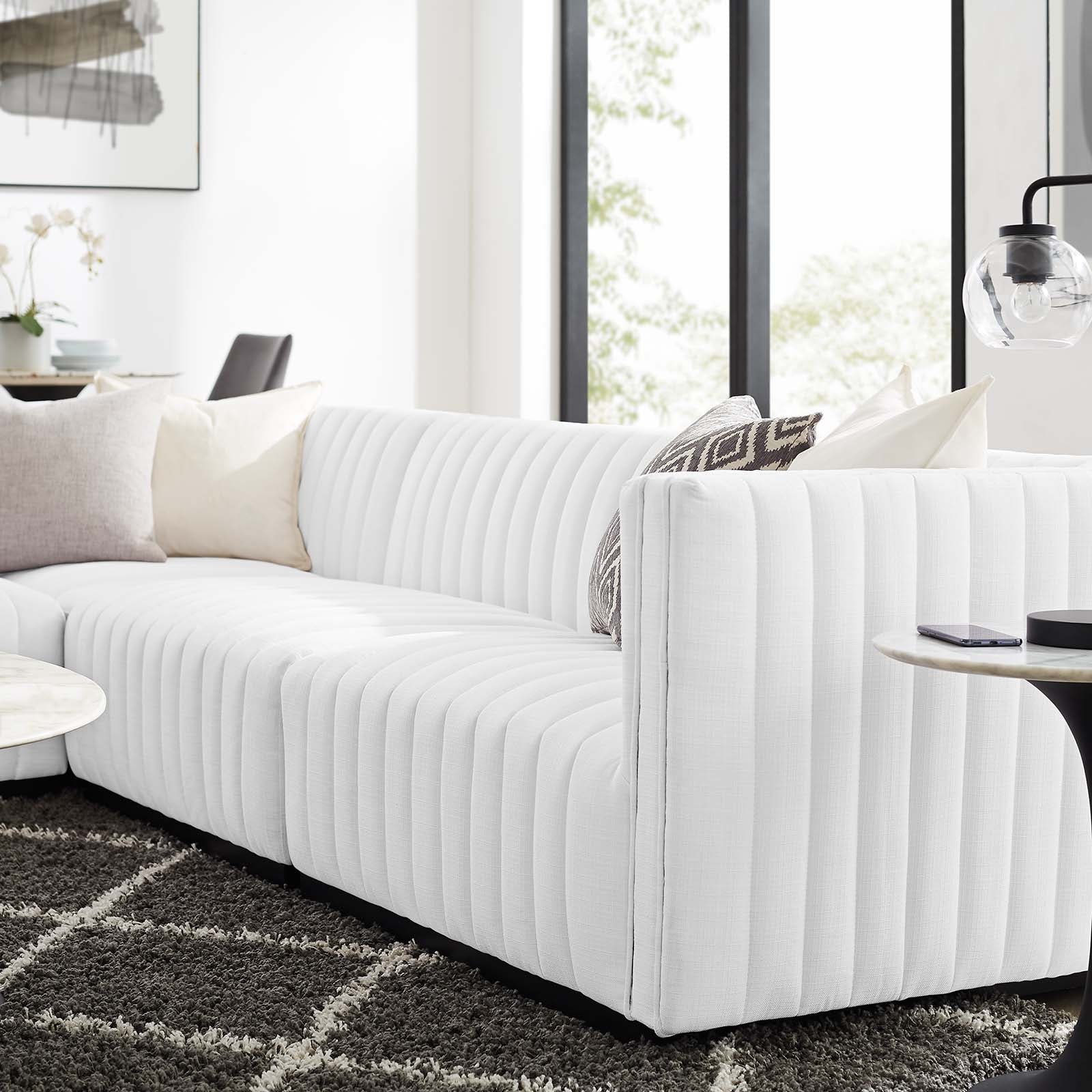 Modway Sectional Sofas - Conjure Channel Tufted Upholstered 73 " W Fabric 4-Piece L-Shaped Sectional Black White
