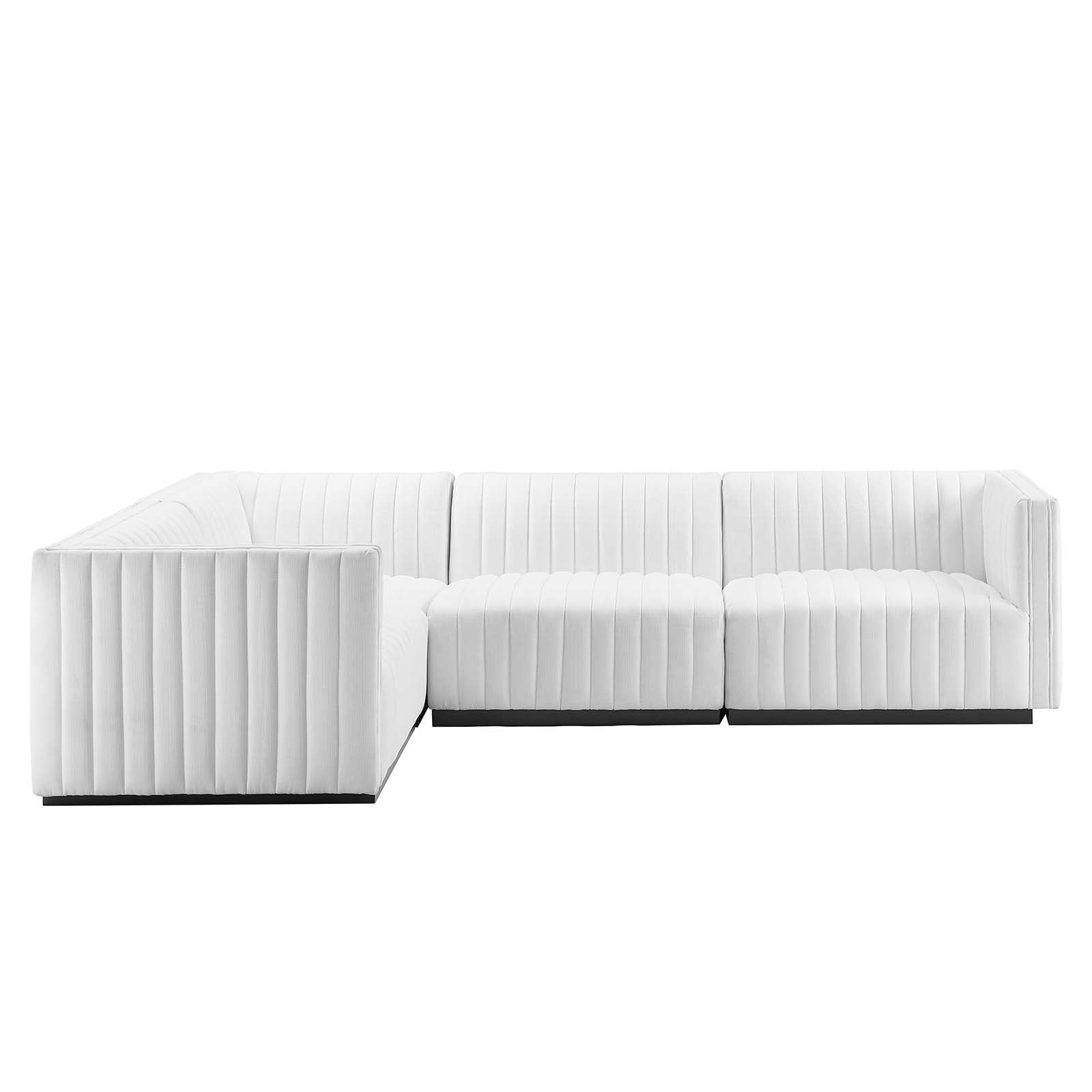 Modway Sectional Sofas - Conjure Channel Tufted Upholstered 73 " W Fabric 4-Piece L-Shaped Sectional Black White