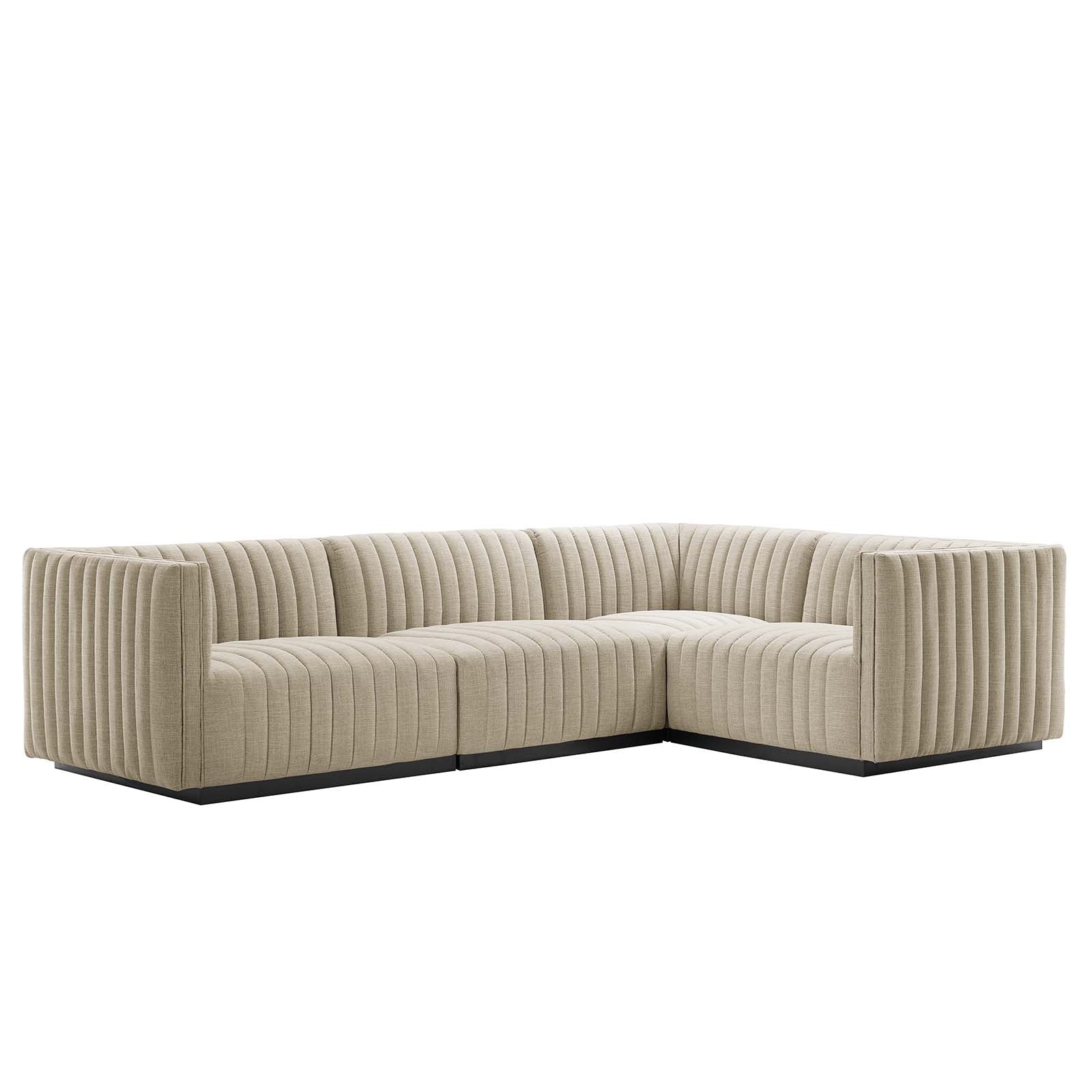 Modway Sectional Sofas - Conjure Channel Tufted Upholstered Fabric 4-Piece L-Shaped Sectional Black Beige