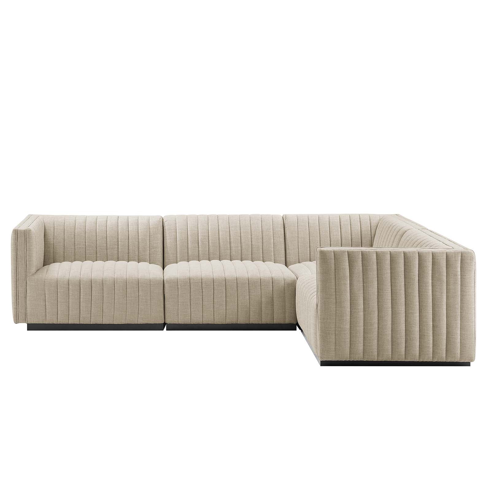 Modway Sectional Sofas - Conjure Channel Tufted Upholstered Fabric 4-Piece L-Shaped Sectional Black Beige