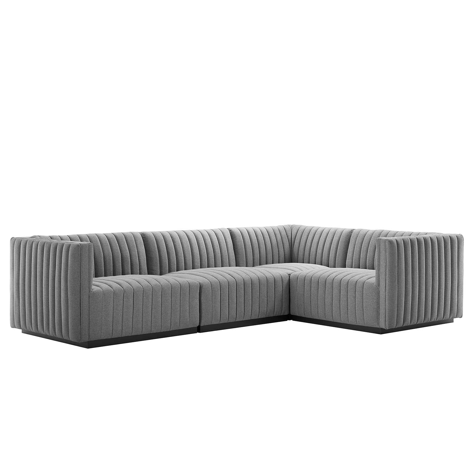 Modway Sectional Sofas - Conjure Channel Tufted Upholstered Fabric 4-Piece L-Shaped Sectional Black Light Gray