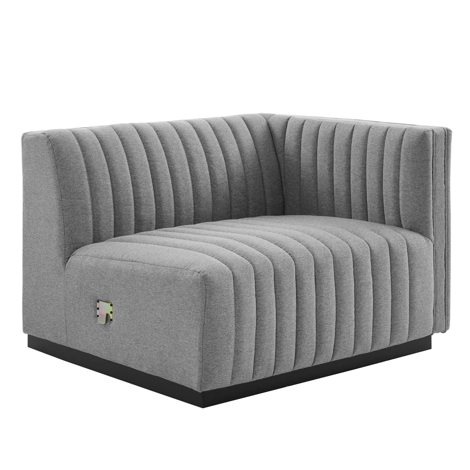 Modway Sectional Sofas - Conjure Channel Tufted Upholstered Fabric 4-Piece L-Shaped Sectional Black Light Gray