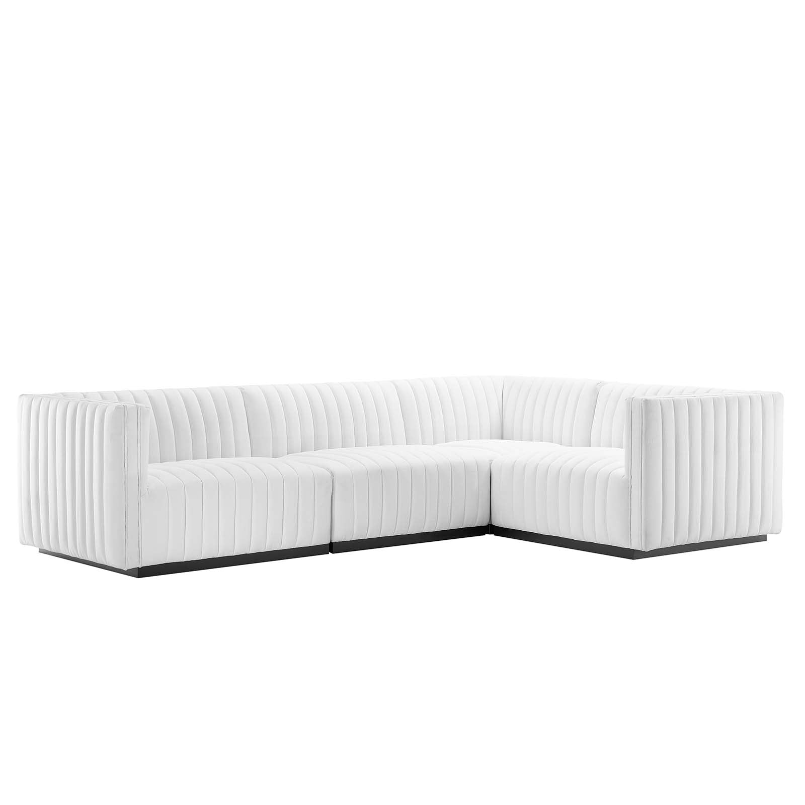 Modway Sectional Sofas - Conjure Channel Tufted Upholstered Fabric 4-Piece L-Shaped Sectional Black White