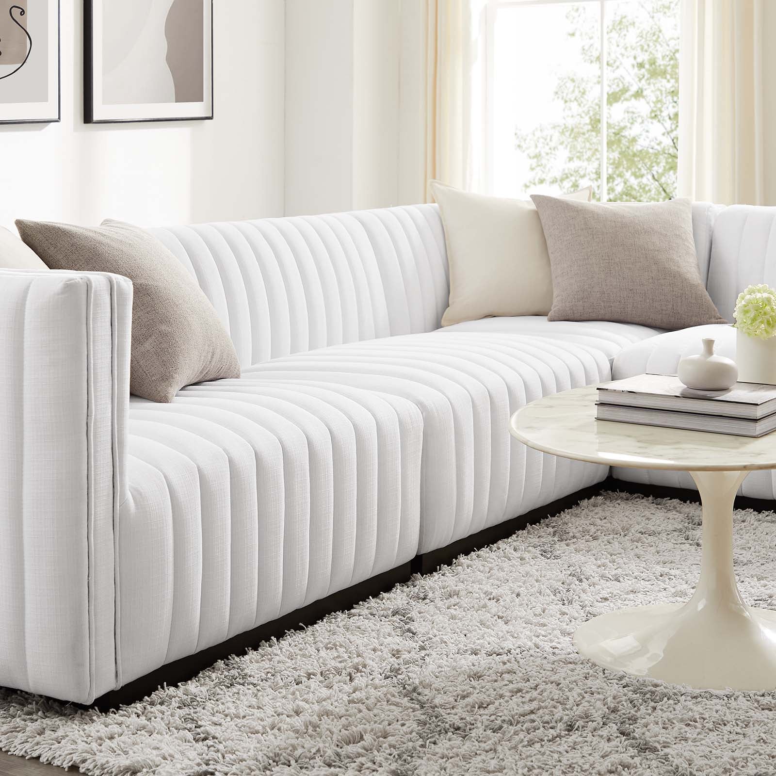Modway Sectional Sofas - Conjure Channel Tufted Upholstered Fabric 4-Piece L-Shaped Sectional Black White