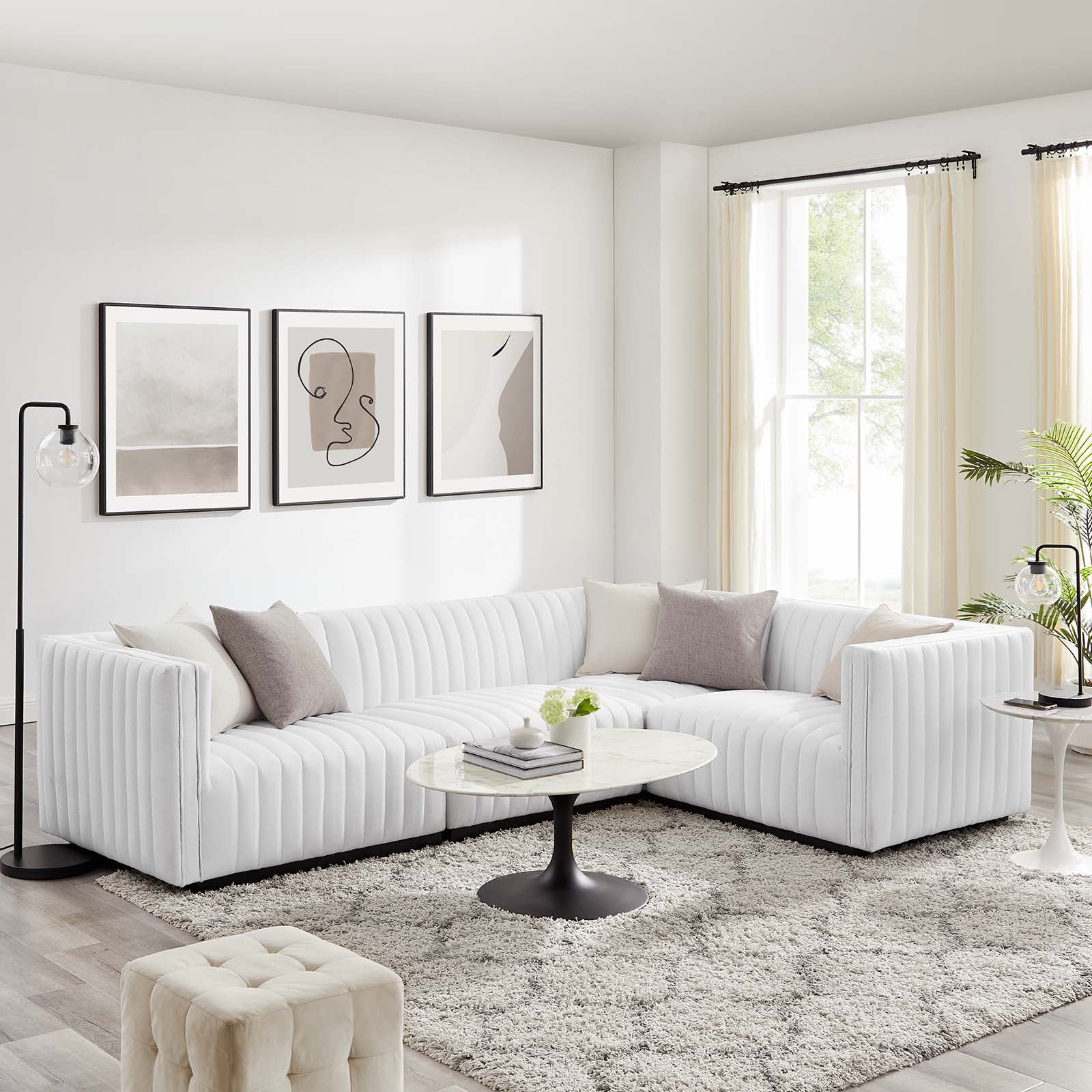 Modway Sectional Sofas - Conjure Channel Tufted Upholstered Fabric 4-Piece L-Shaped Sectional Black White