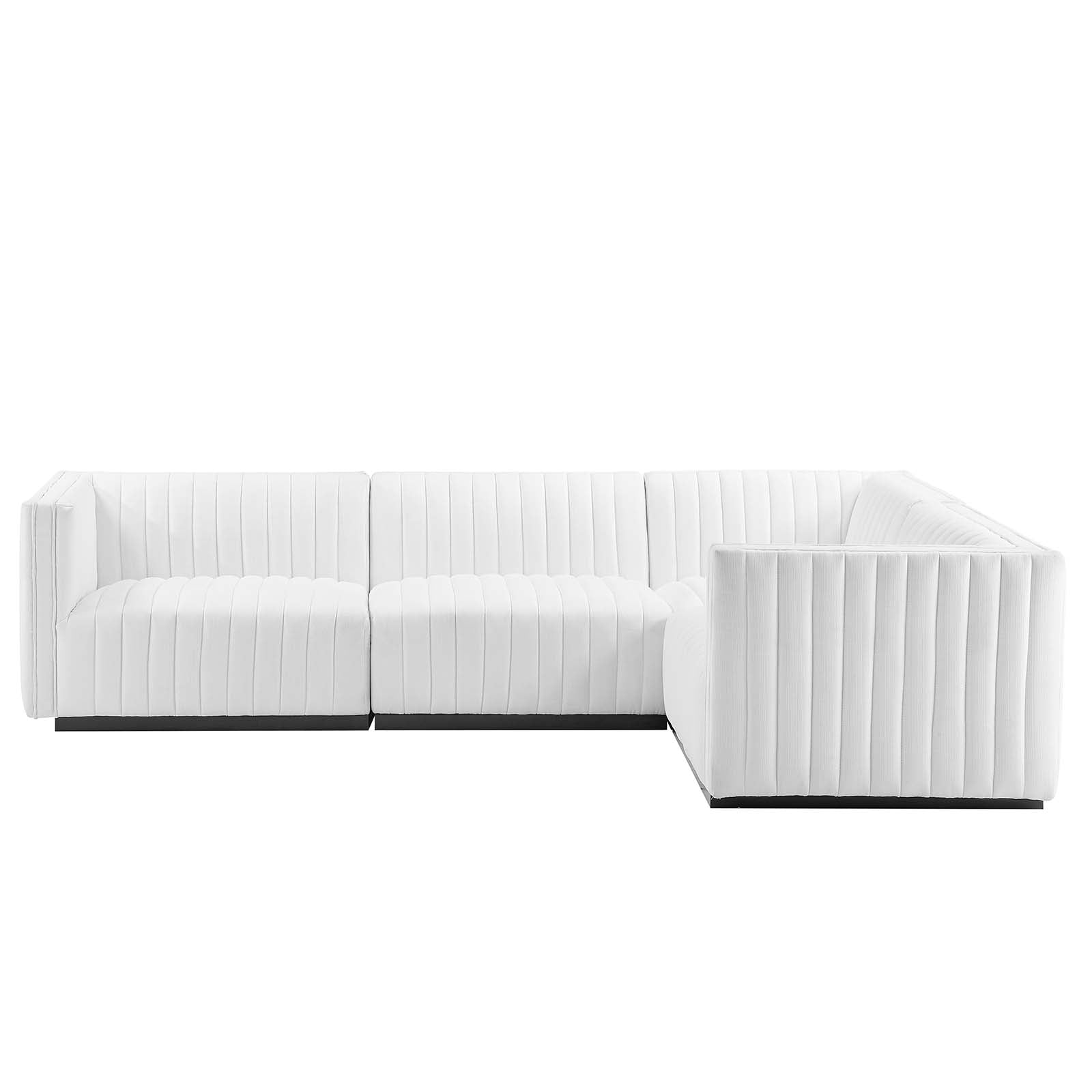 Modway Sectional Sofas - Conjure Channel Tufted Upholstered Fabric 4-Piece L-Shaped Sectional Black White