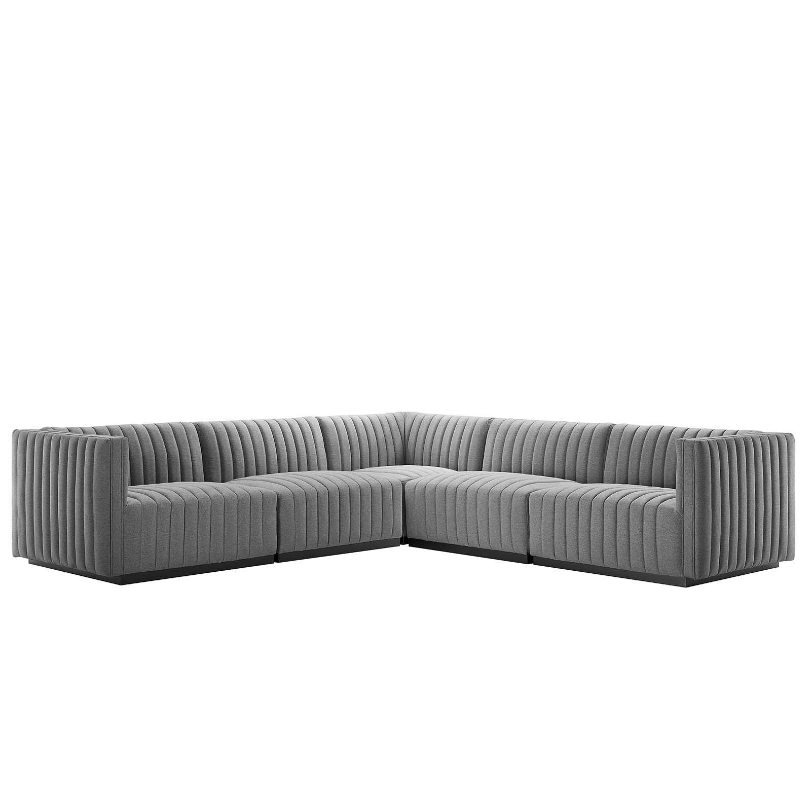 Modway Sectional Sofas - Conjure Channel Tufted Upholstered 114 " W Fabric 5-Piece L-Shaped Sectional Black Light Gray