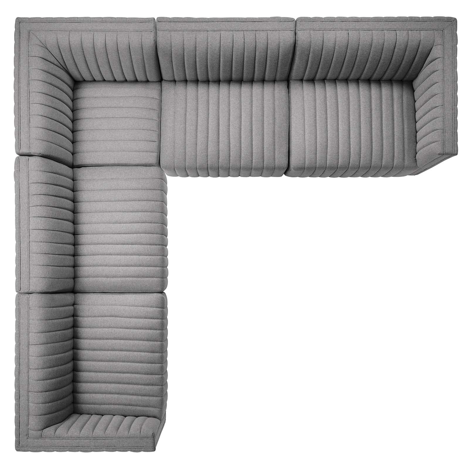 Modway Sectional Sofas - Conjure Channel Tufted Upholstered 114 " W Fabric 5-Piece L-Shaped Sectional Black Light Gray