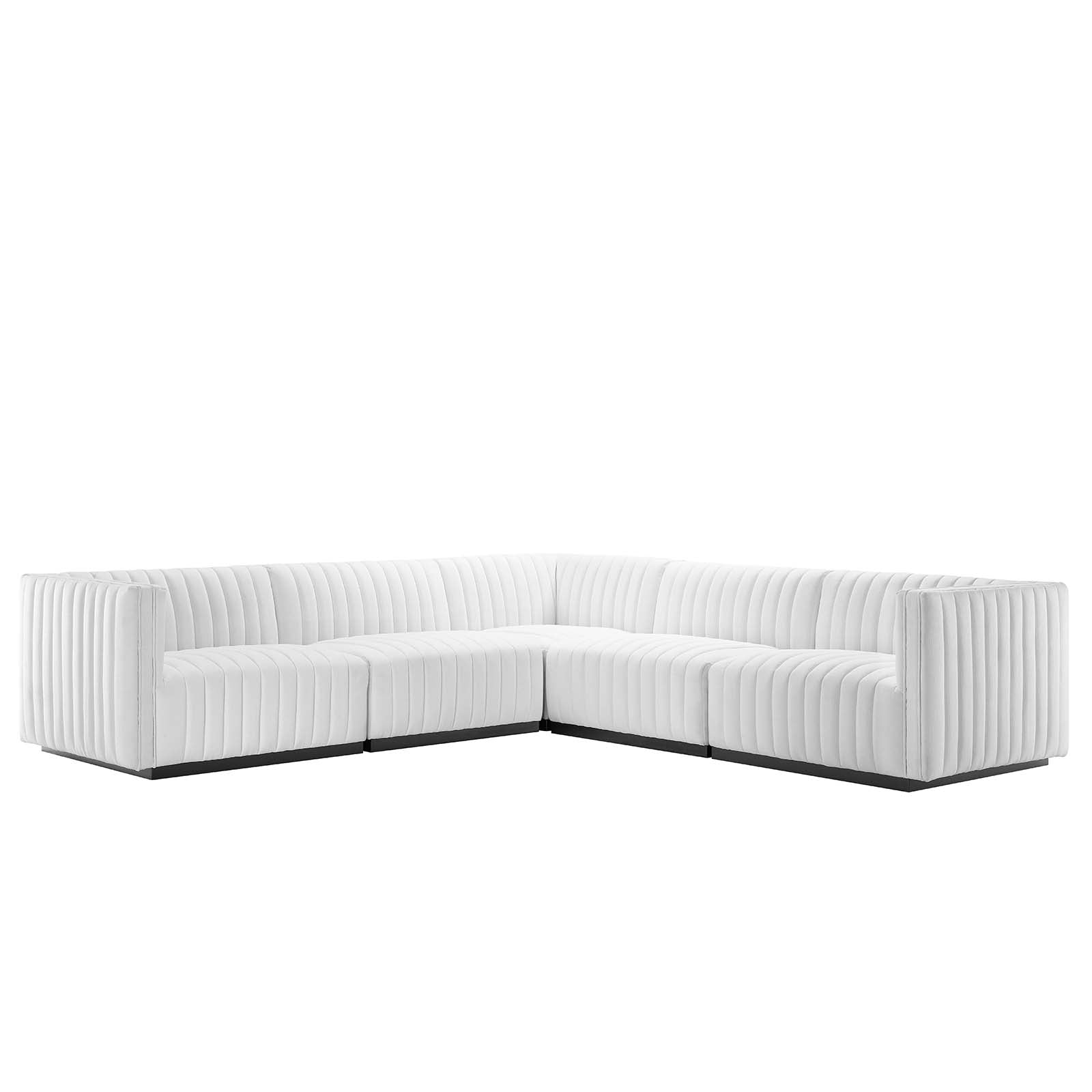 Modway Sectional Sofas - Conjure Channel Tufted 114 " W Upholstered Fabric 5-Piece L-Shaped Sectional Black White