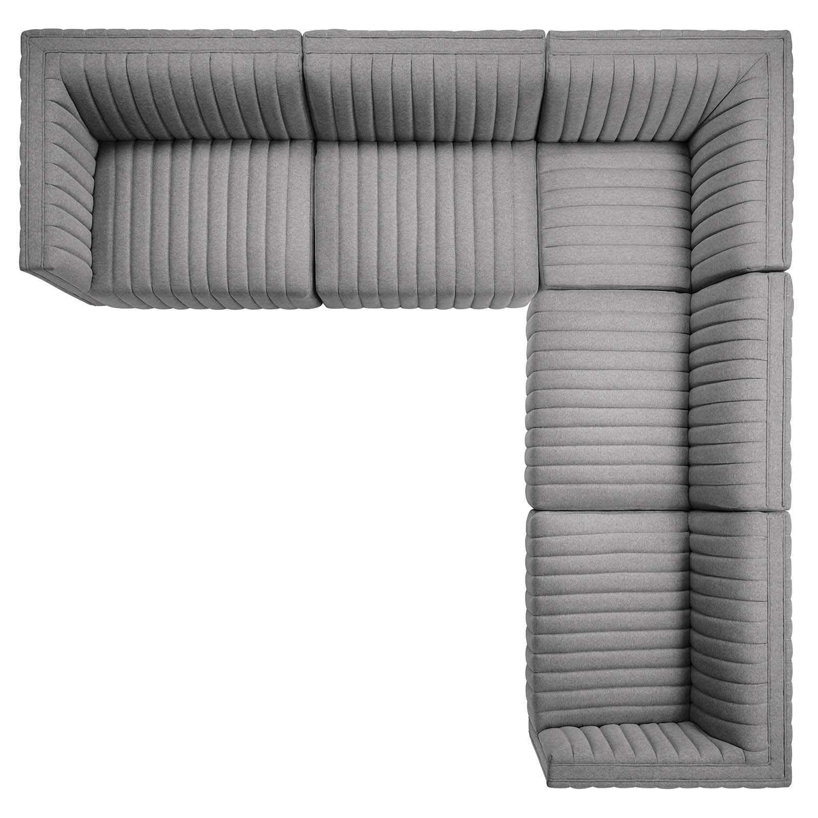 Modway Sectional Sofas - Conjure Channel Tufted Upholstered Fabric 5-Piece L-Shaped Sectional Black Light Gray