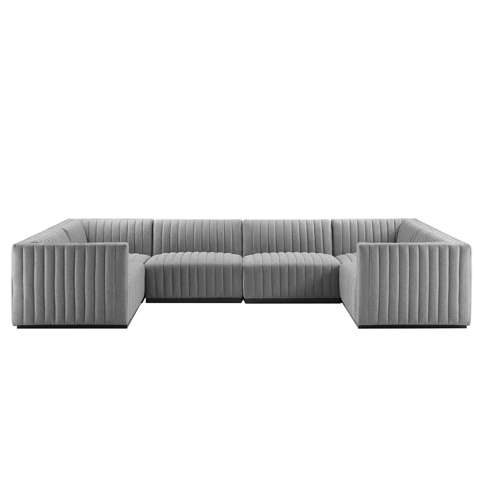 Modway Sectional Sofas - Conjure Channel Tufted Upholstered Fabric 6-Piece U-Shaped Sectional Black Light Gray