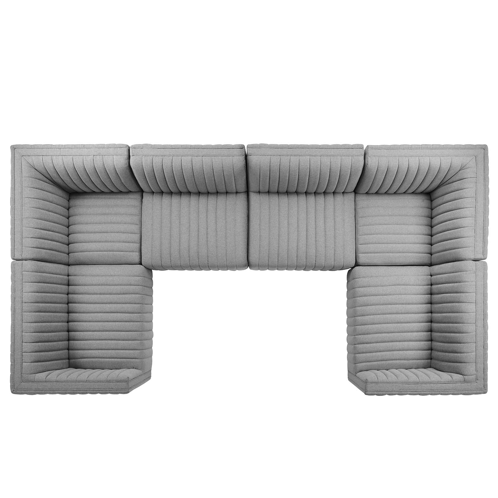 Modway Sectional Sofas - Conjure Channel Tufted Upholstered Fabric 6-Piece U-Shaped Sectional Black Light Gray