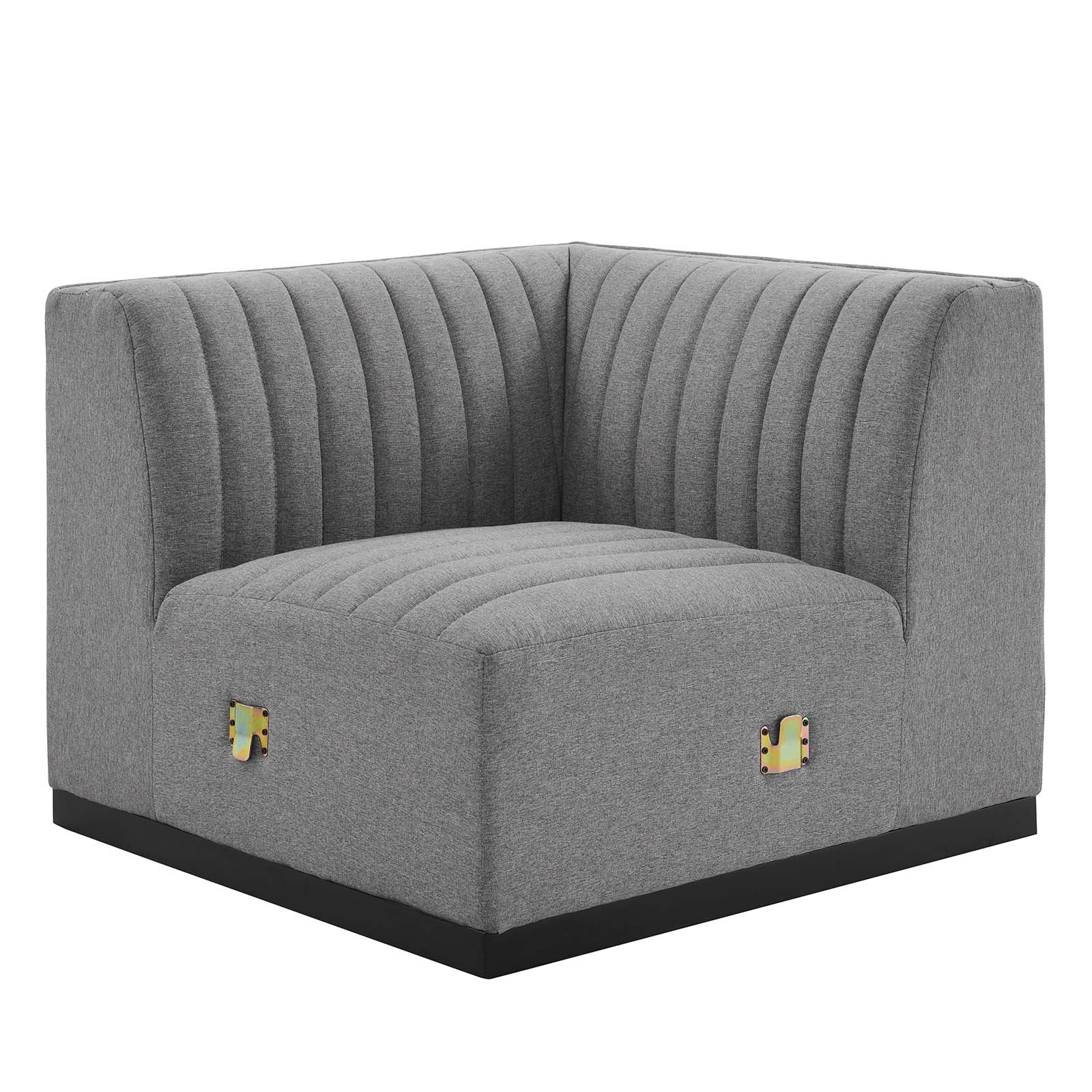 Modway Sectional Sofas - Conjure Channel Tufted Upholstered Fabric 6-Piece U-Shaped Sectional Black Light Gray