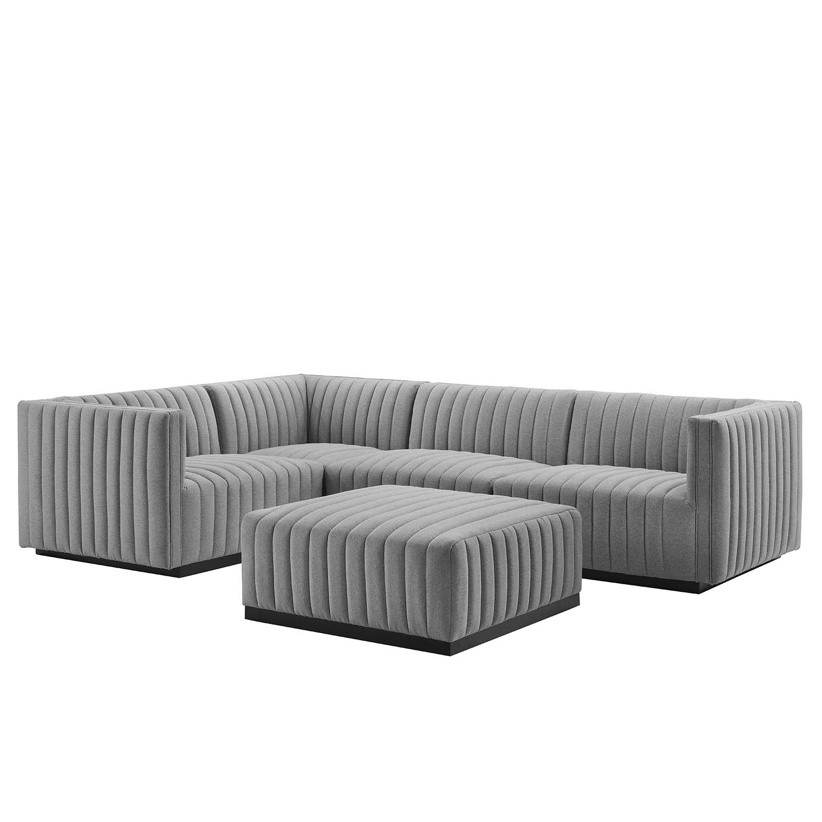 Modway Sectional Sofas - Conjure Channel Tufted Upholstered 119 " L Fabric 5-Piece Sectional Black Light Gray