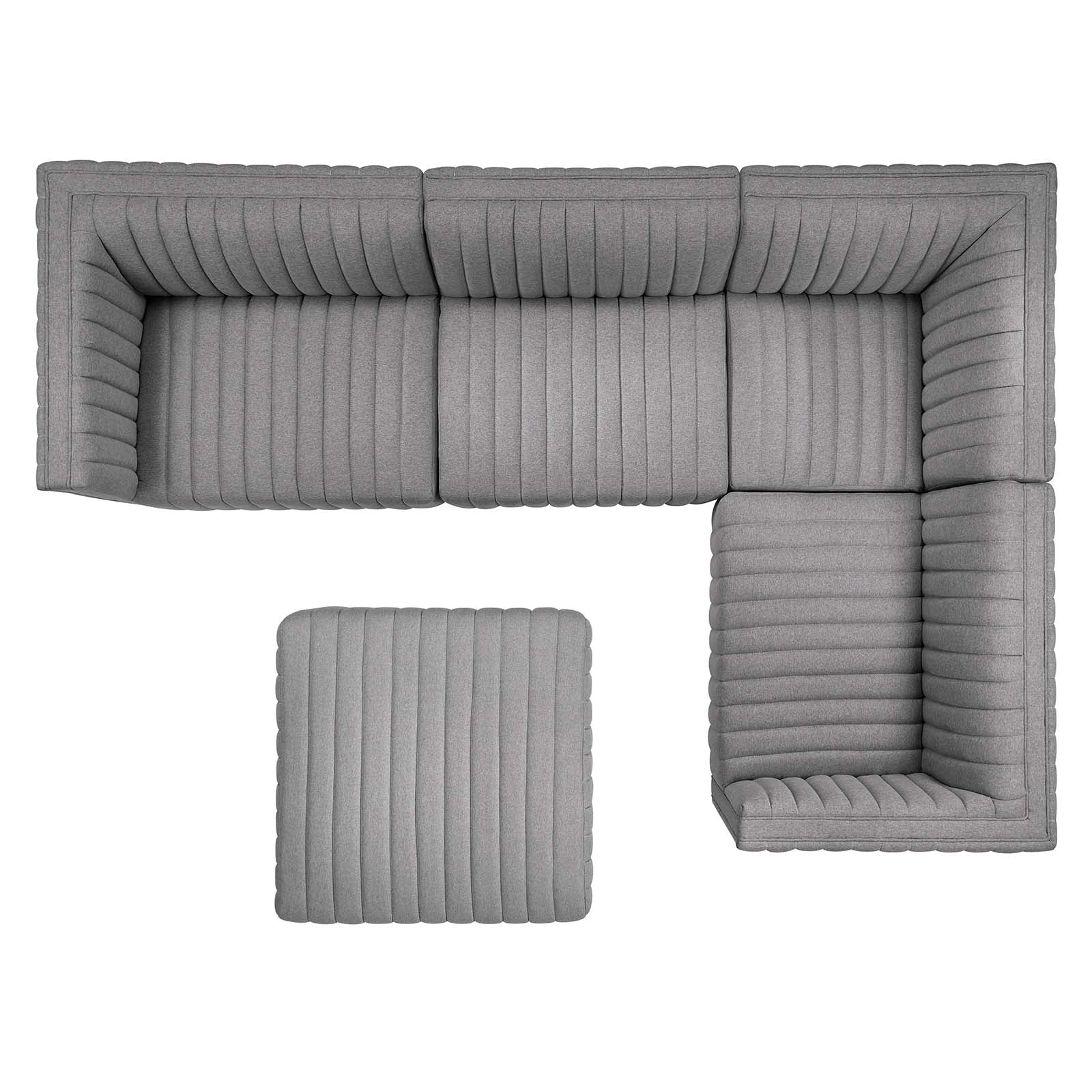 Modway Sectional Sofas - Conjure Channel Tufted Upholstered 119 " L Fabric 5-Piece Sectional Black Light Gray