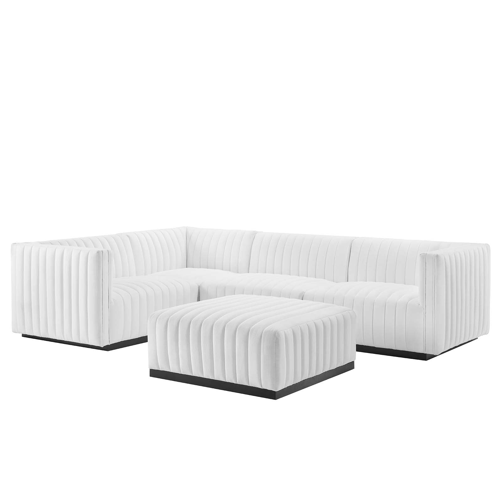 Modway Sectional Sofas - Conjure Channel Tufted Upholstered Fabric 5-Piece 119 " L Sectional Black White