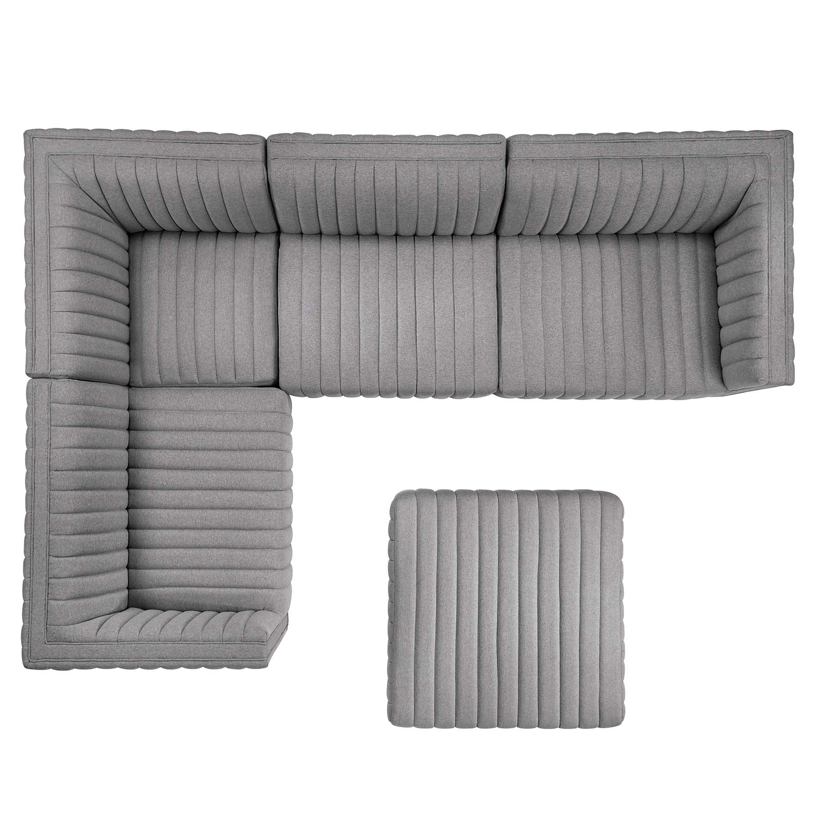 Modway Sectional Sofas - Conjure Channel Tufted Upholstered Fabric 5-Piece Sectional Black Light Gray