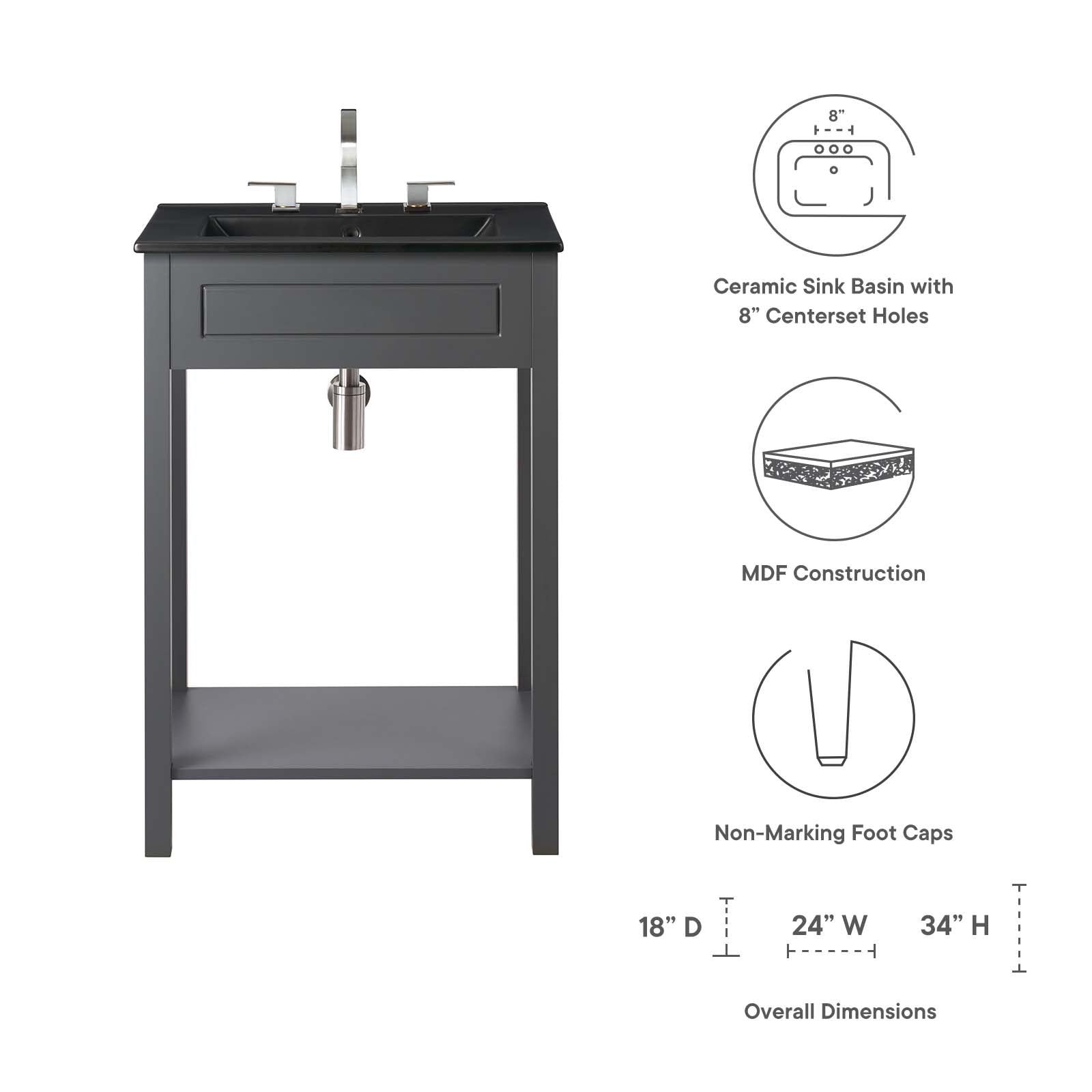 Modway Bathroom Vanity - Altura 24" Bathroom Vanity Gray Black
