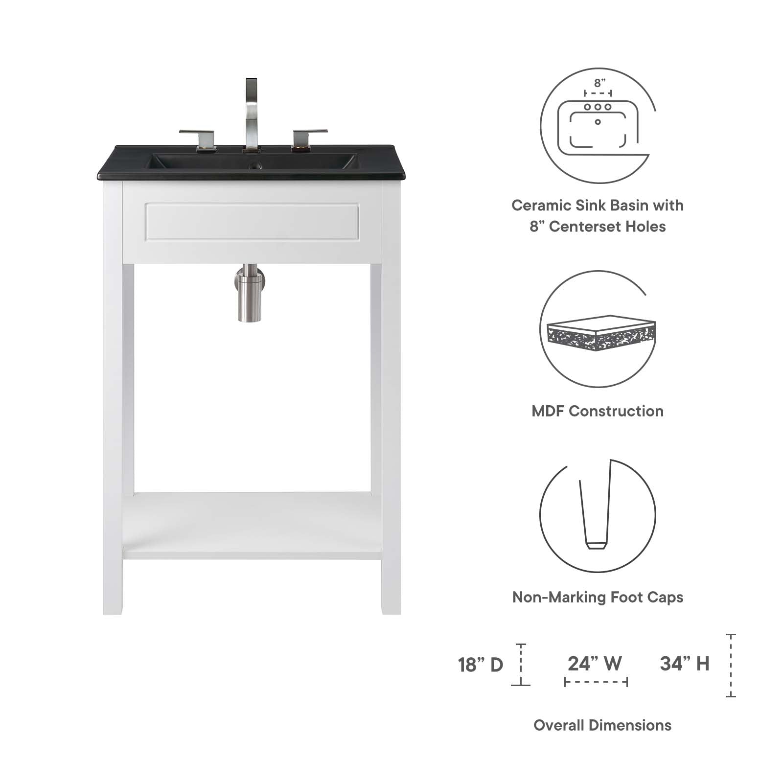 Modway Bathroom Vanity - Altura 24" Bathroom Vanity White Black