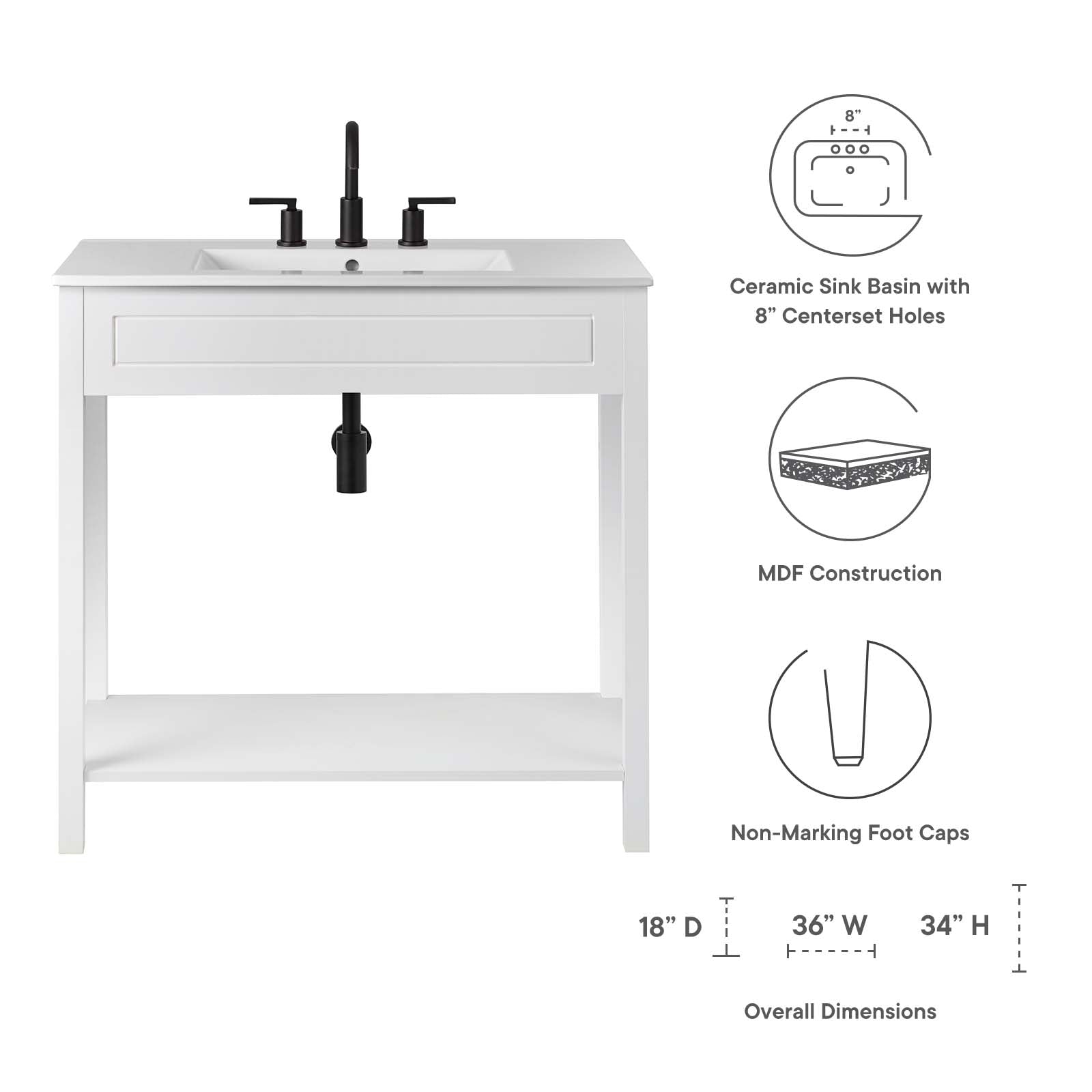 Modway Bathroom Vanity - Altura 36" Bathroom Vanity White