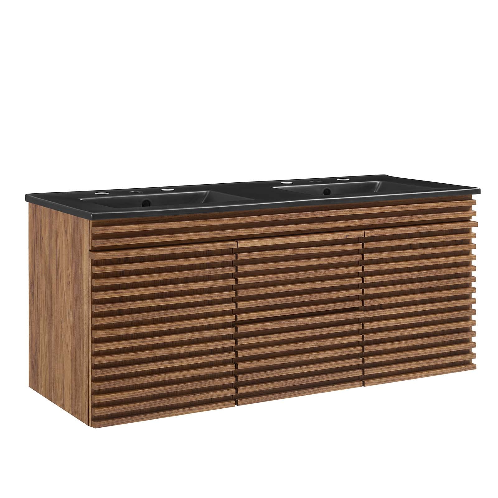 Modway Bathroom Vanity - Render-48"-Wall-Mount-Bathroom-Vanity-Walnut-Black