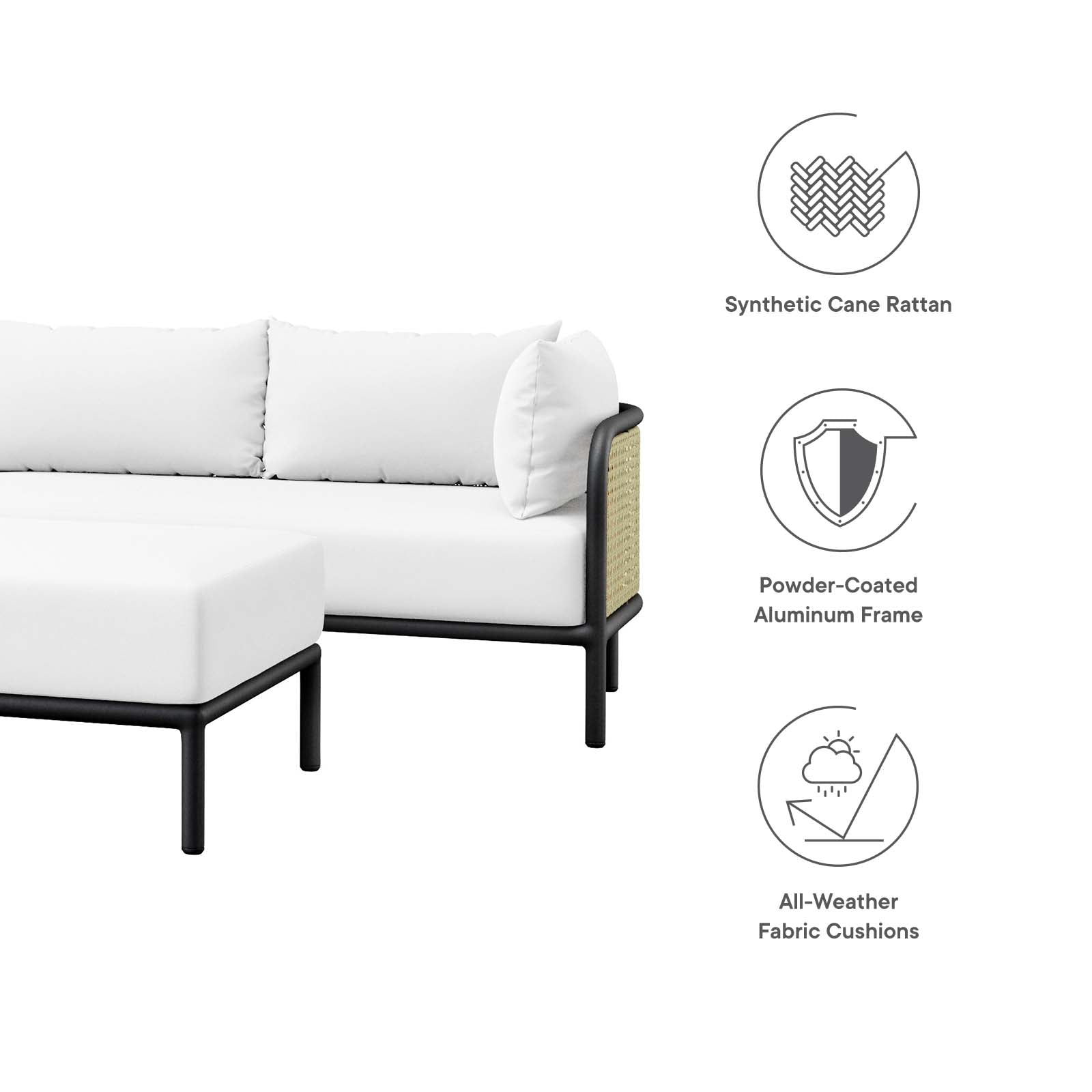 Modway Outdoor Sofas - Hanalei Outdoor Patio 4-Piece Sectional Ivory White