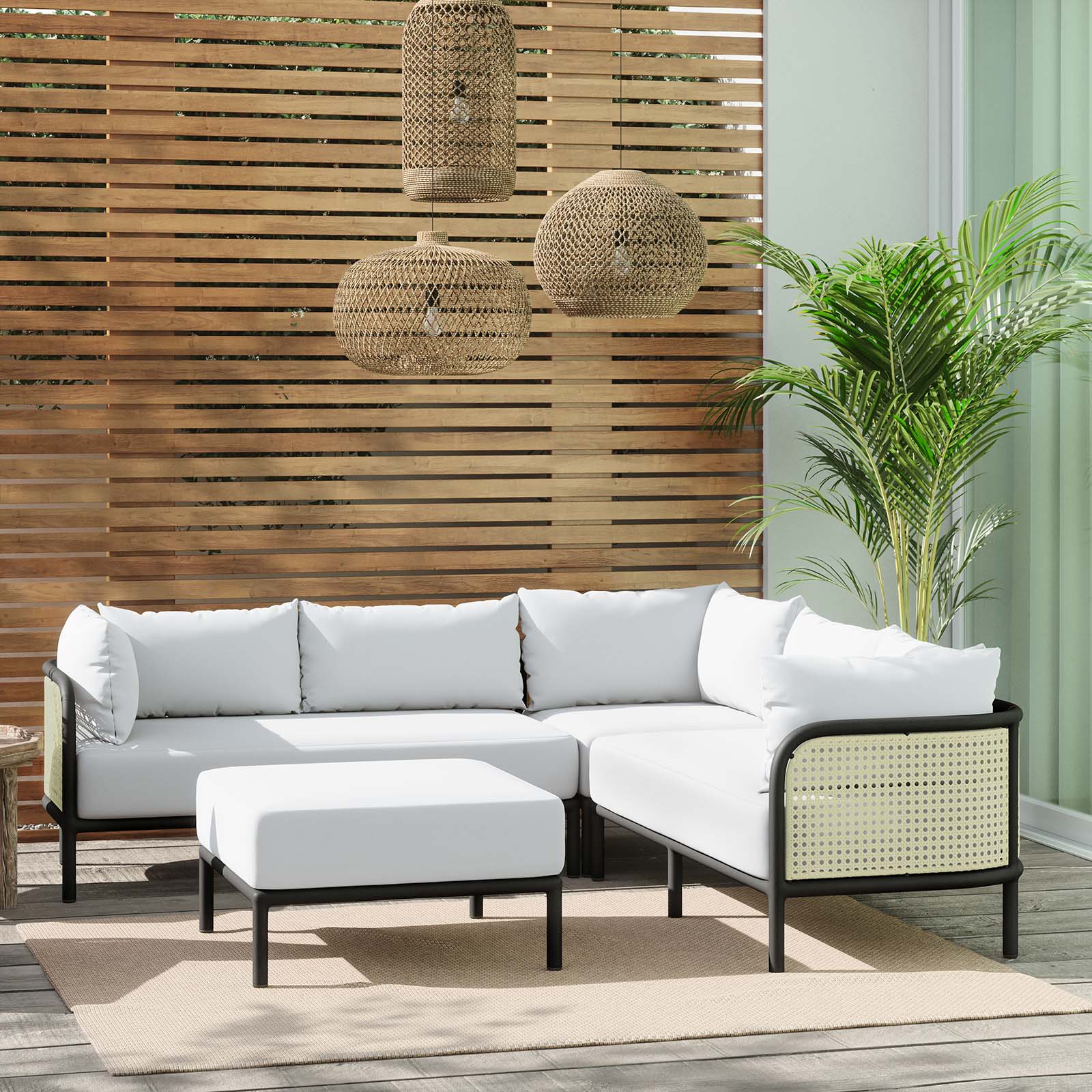 Modway Outdoor Sofas - Hanalei Outdoor Patio 4-Piece Sectional Ivory White
