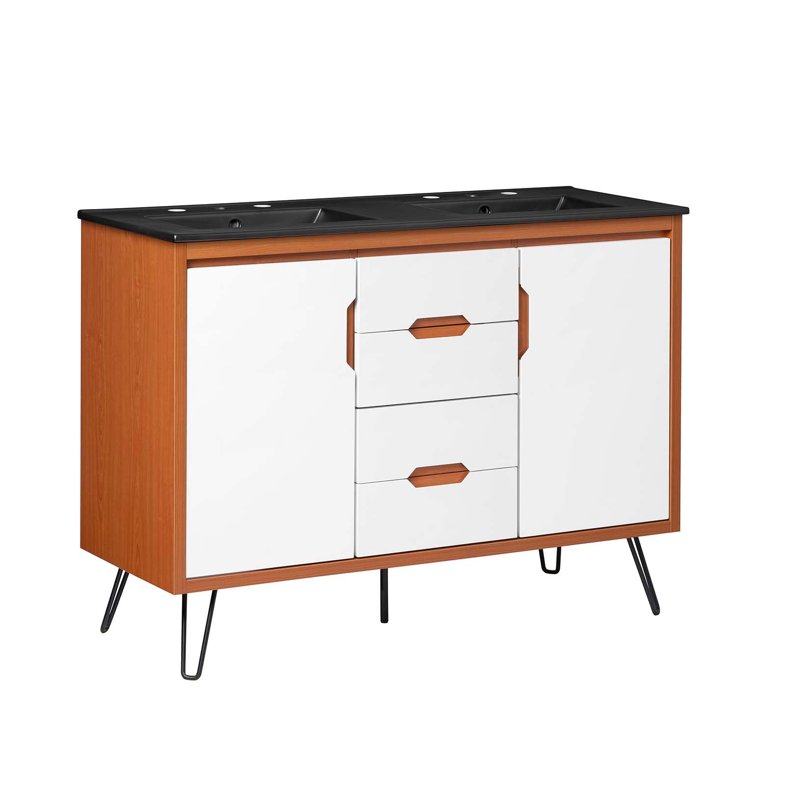 Modway Bathroom Vanity - Energize-48"-Double-Sink-Bathroom-Vanity-Cherry-White-Black