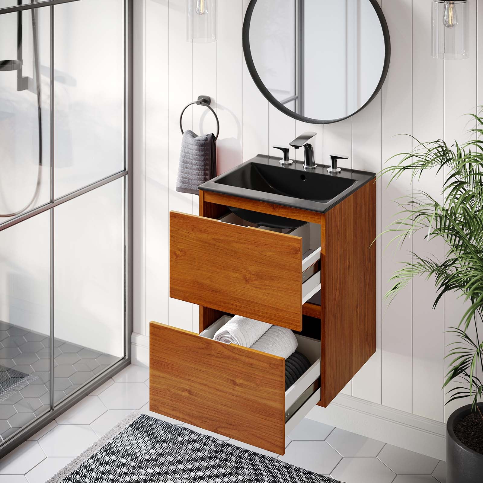 Modway Bathroom Vanity - Scenic 18" Wall-Mount Bathroom Vanity Cherry Black