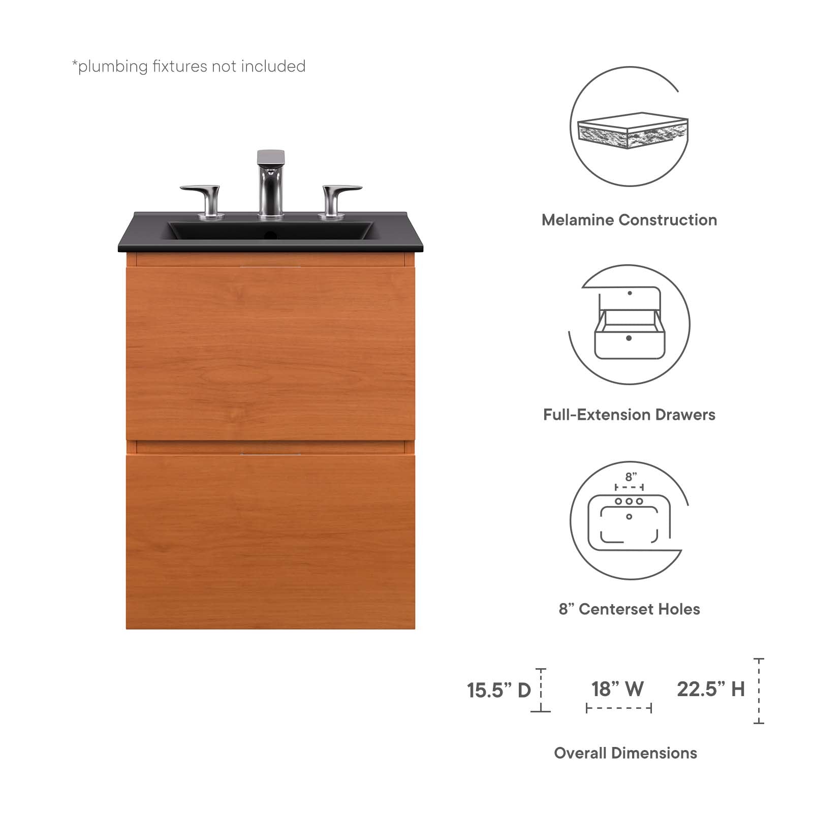 Modway Bathroom Vanity - Scenic 18" Wall-Mount Bathroom Vanity Cherry Black
