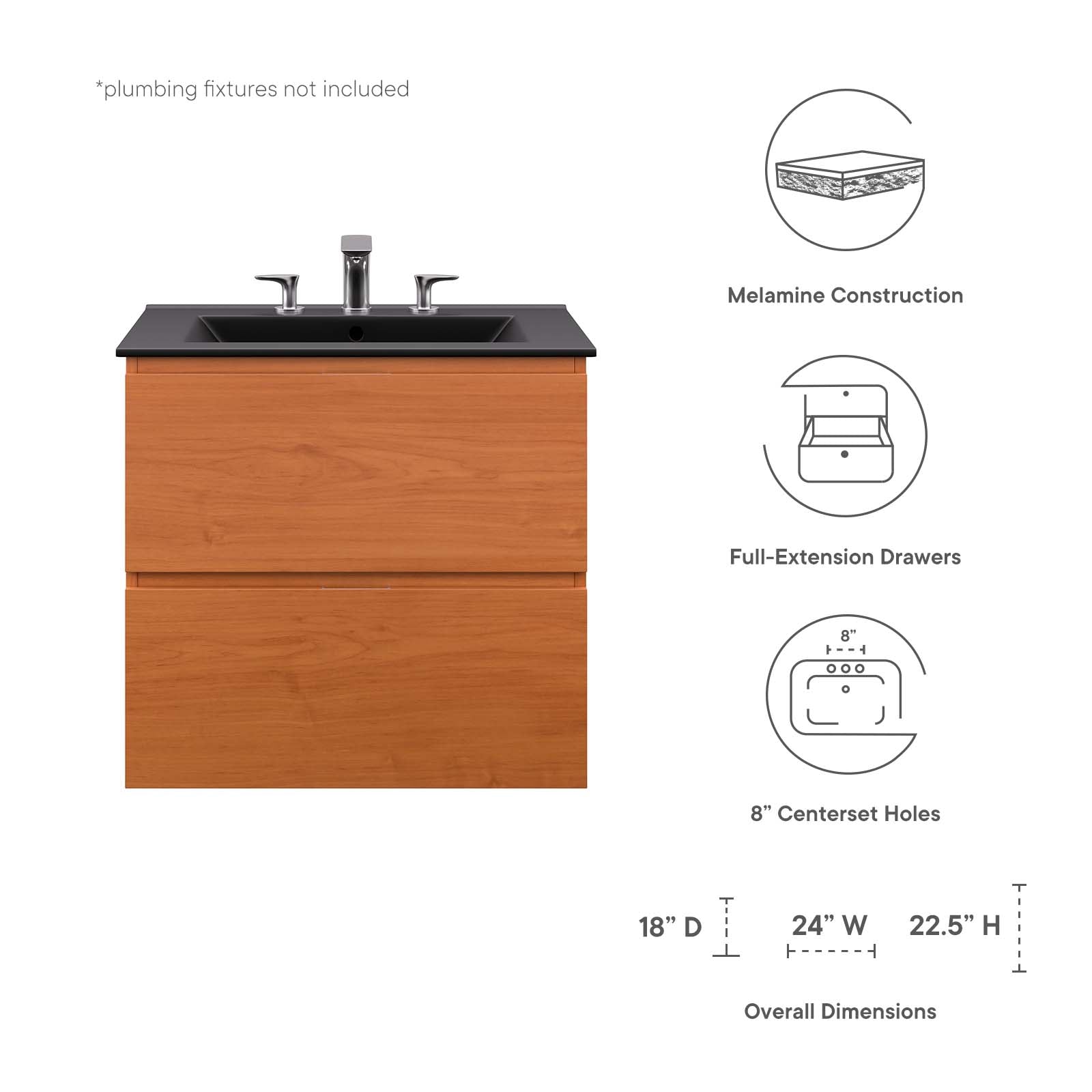 Modway Bathroom Vanity - Scenic 24" Wall-Mount Bathroom Vanity Cherry Black