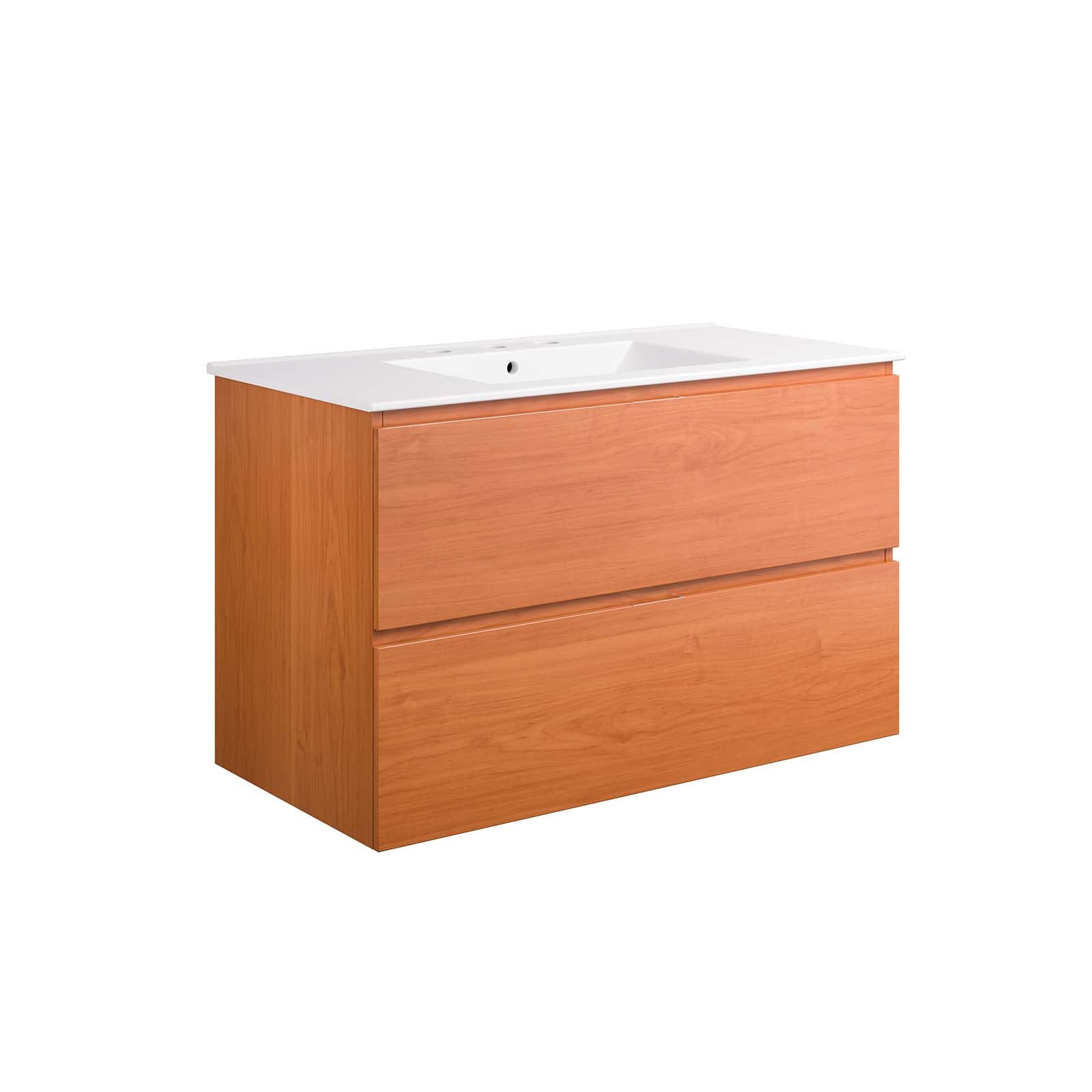 Modway Bathroom Vanity - Scenic 36" Wall-Mount Bathroom Vanity Cherry | White