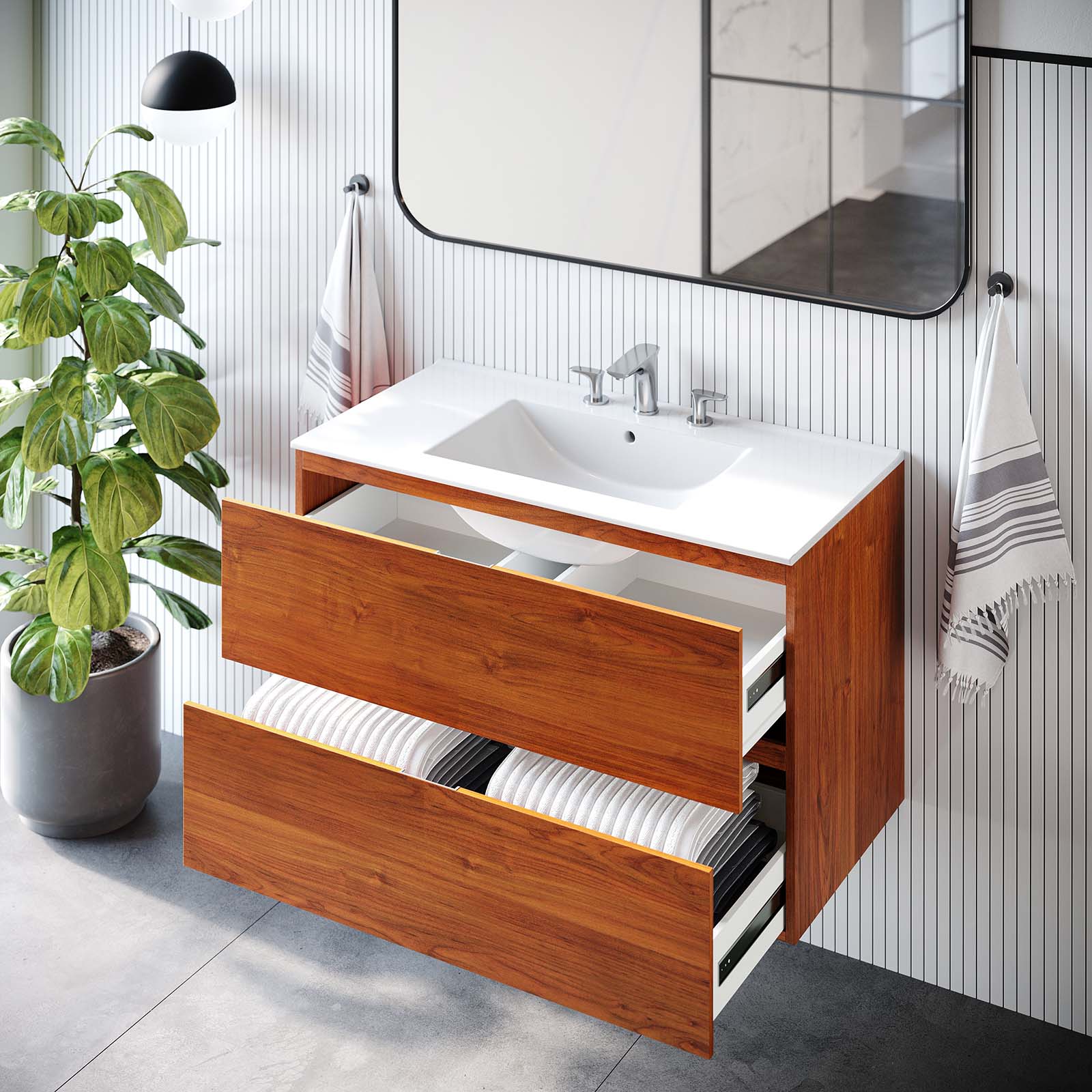 Modway Bathroom Vanity - Scenic 36" Wall-Mount Bathroom Vanity Cherry | White