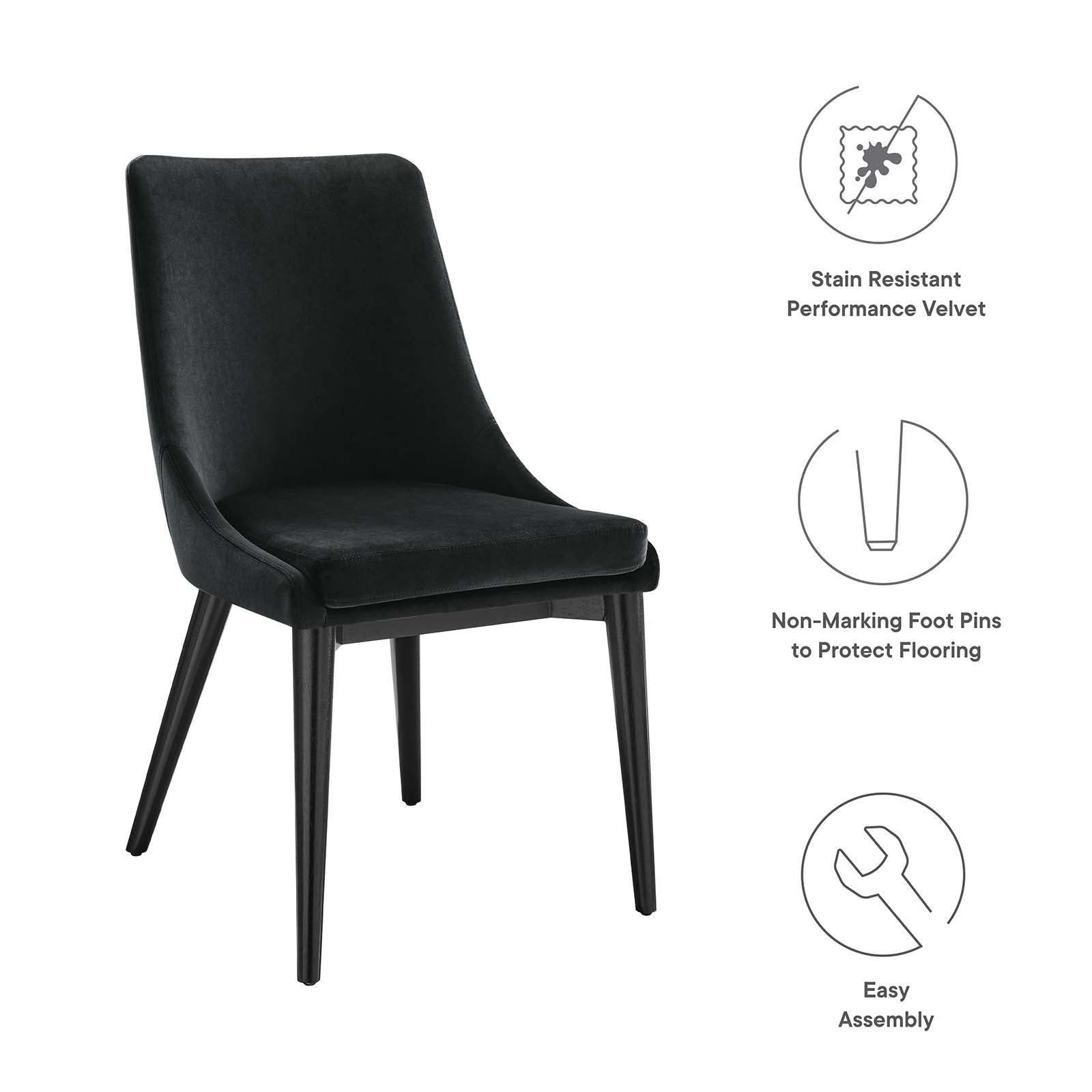 Modway Dining Chairs - Viscount Accent Performance Velvet Dining Chairs Set Of 2 Black