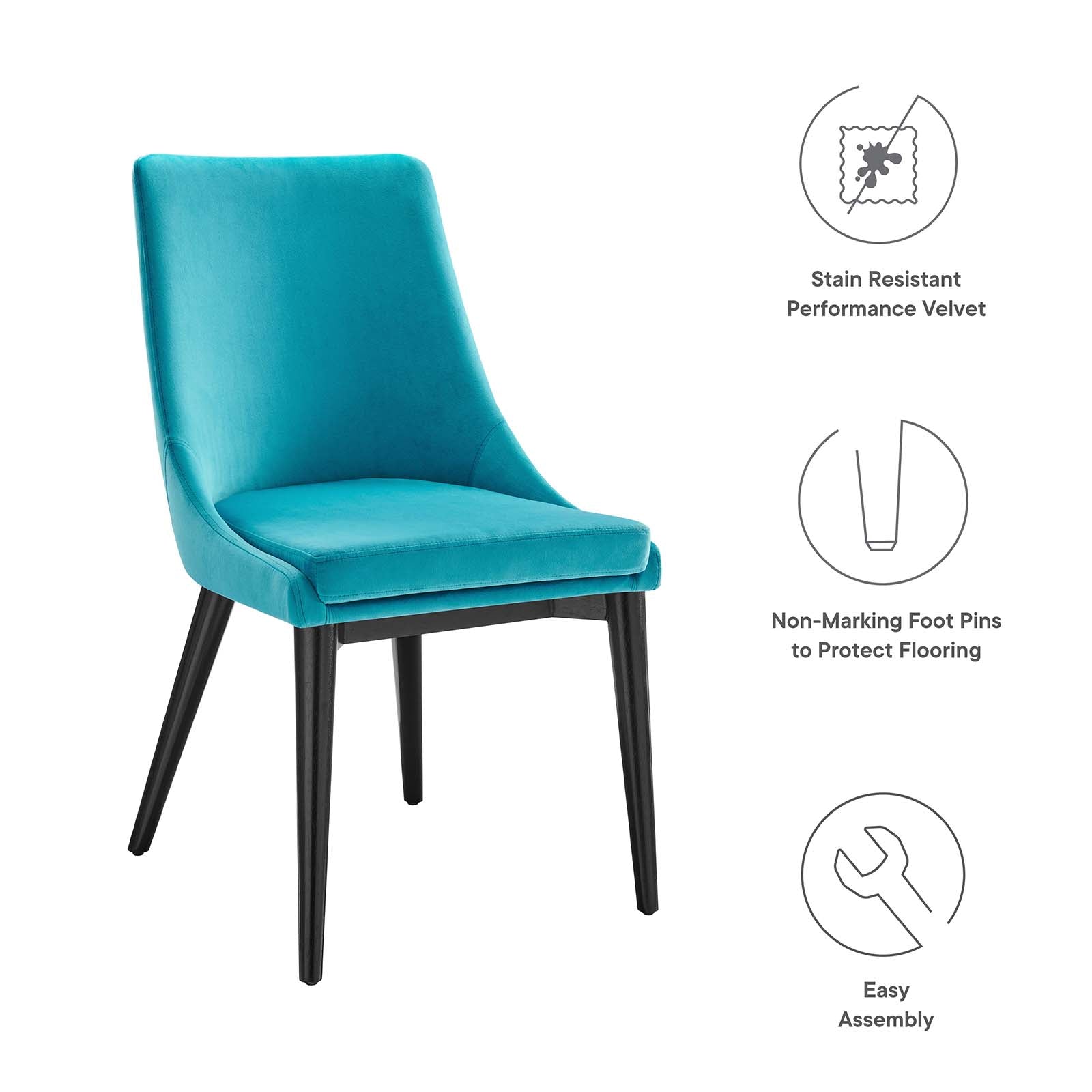 Modway Dining Chairs - Viscount Accent Performance Velvet Dining Chairs Set Of 2 Blue