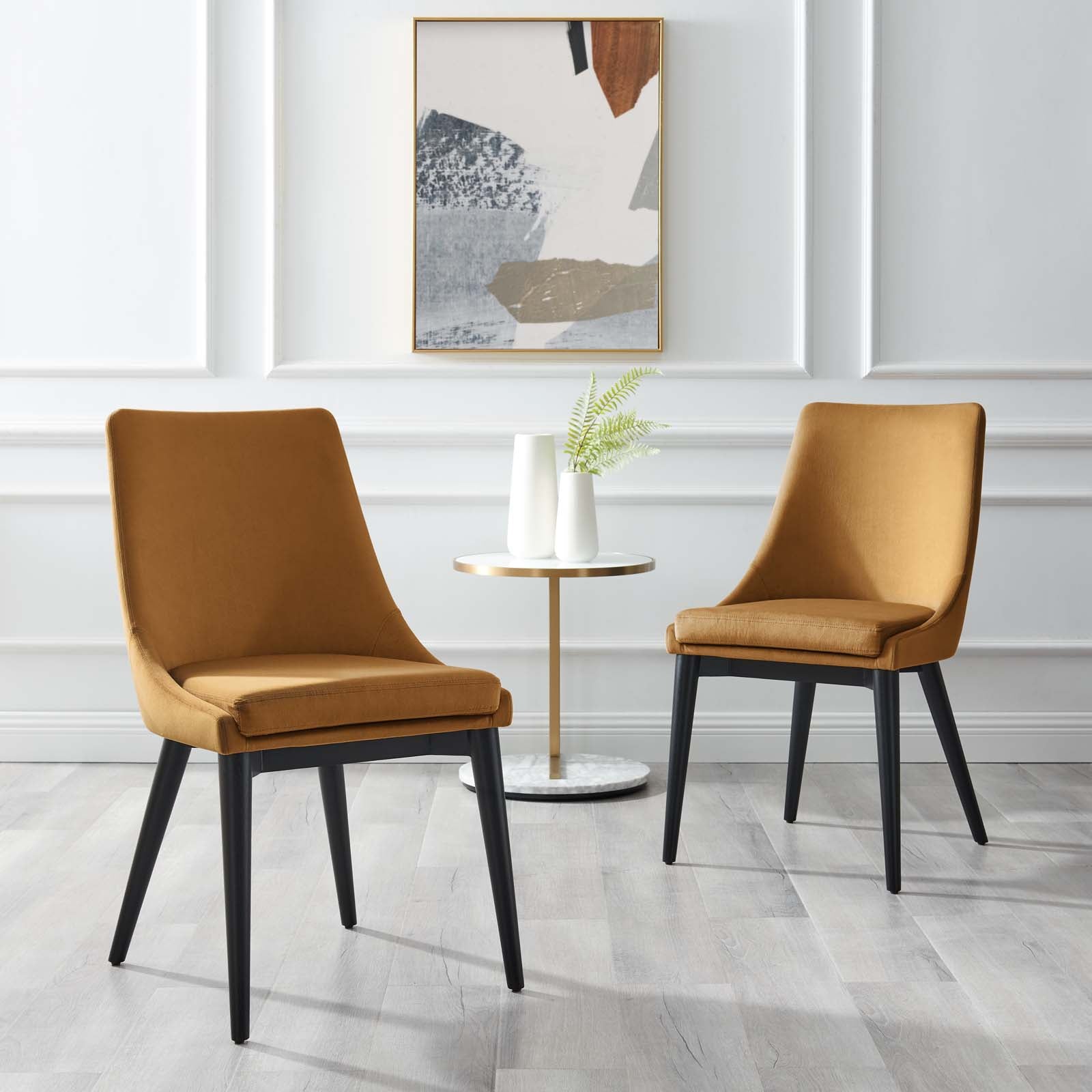 Modway Dining Chairs - Viscount Accent Performance Velvet Dining Chairs Set Of 2 Cognac