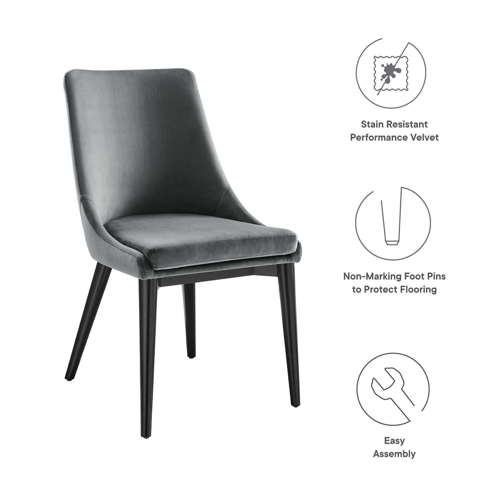 Modway Dining Chairs - Viscount Accent Performance Velvet Dining Chairs - Set of 2 Gray