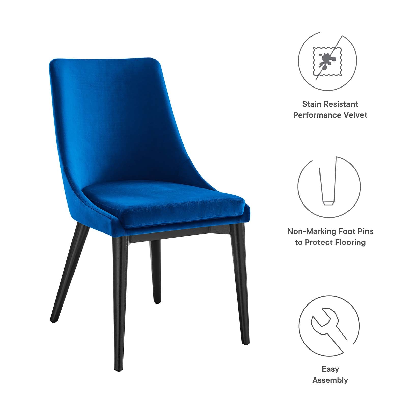 Modway Dining Chairs - Viscount Accent Performance Velvet Dining Chairs Set Of 2 Navy