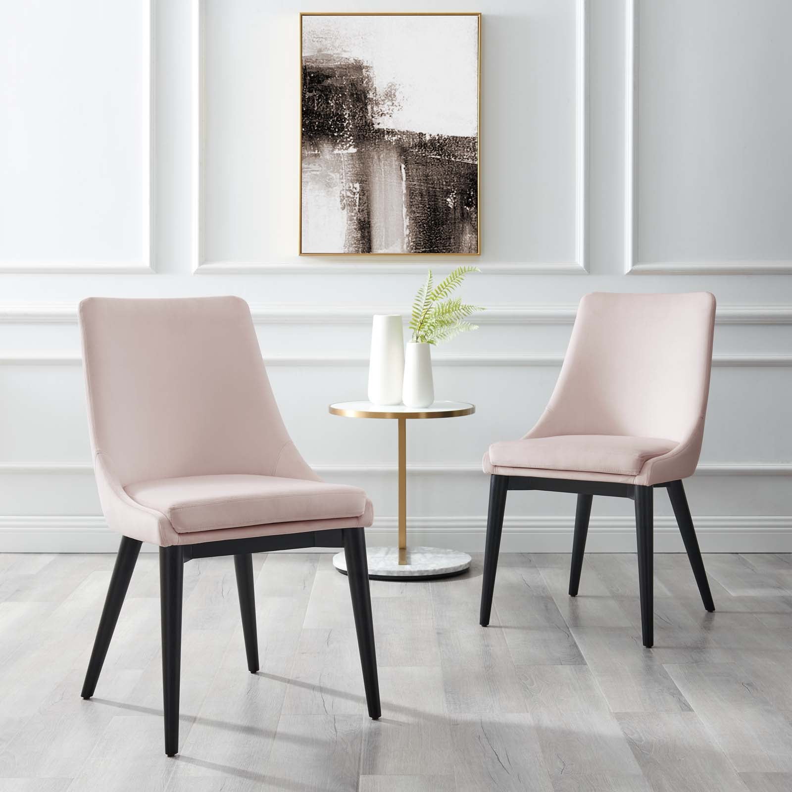 Modway Dining Chairs - Viscount Accent Performance Velvet Dining Chairs Set Of 2 Pink
