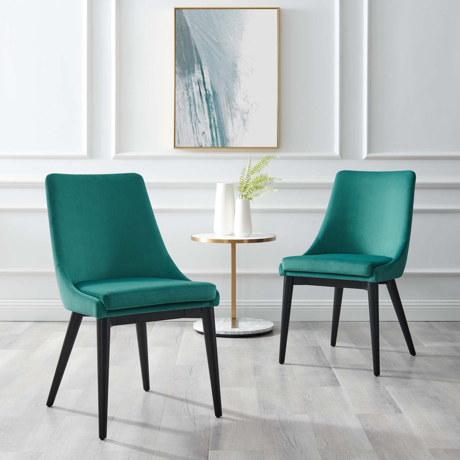 Modway Dining Chairs - Viscount Accent Performance Velvet Dining Chairs Set Of 2 Teal