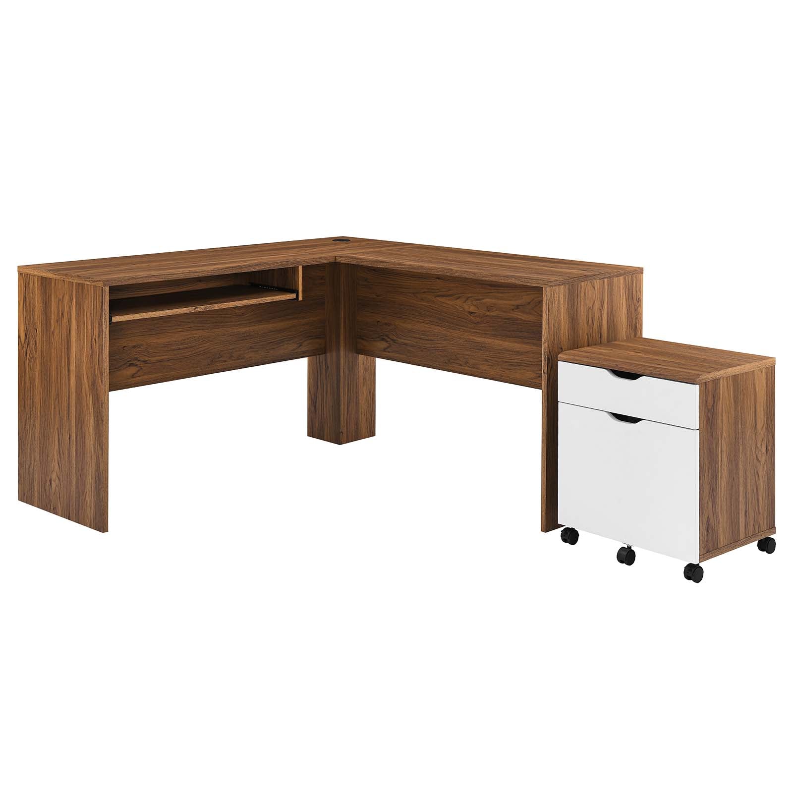 Modway Desks - Envision Wood Desk And File Cabinet Set Walnut White