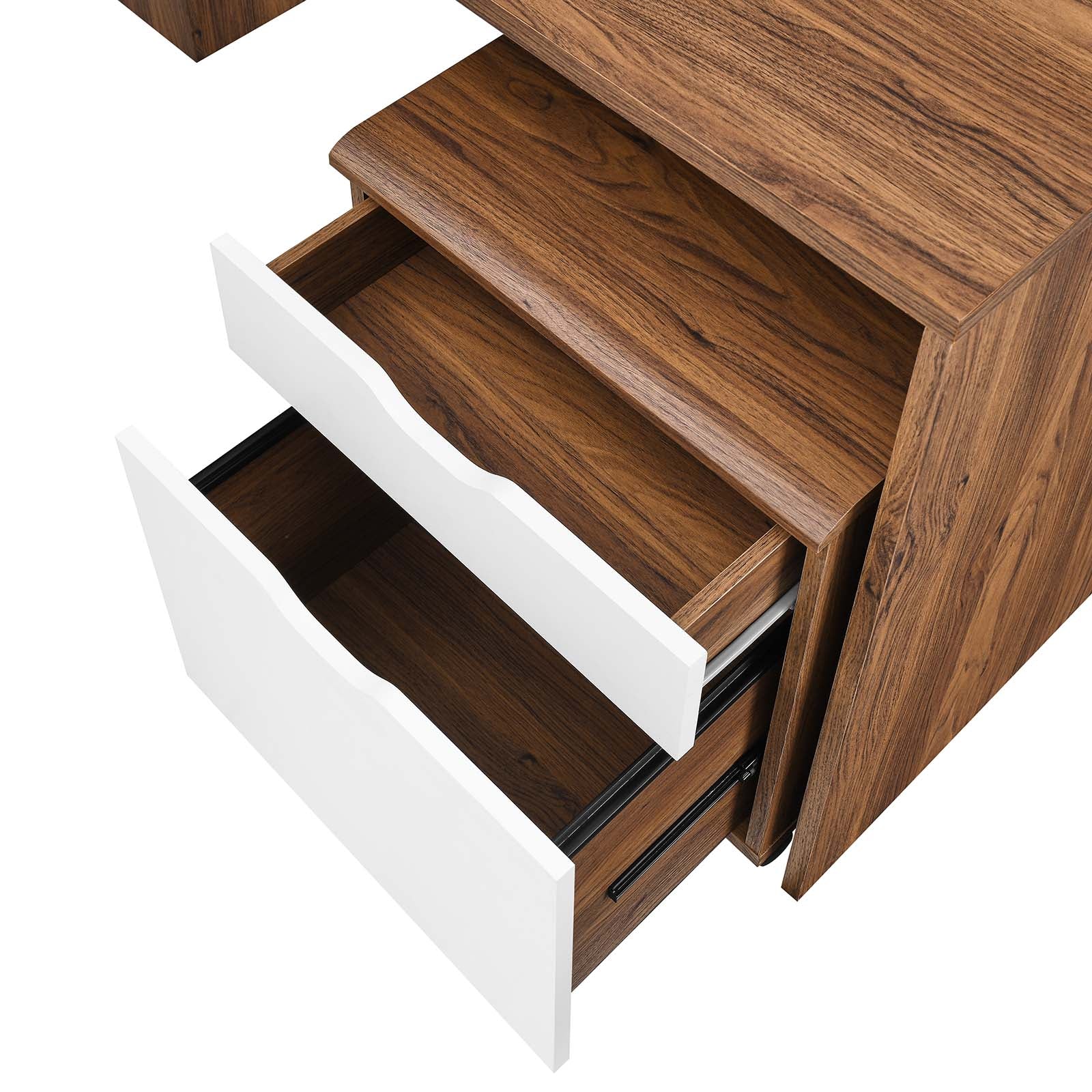 Modway Desks - Envision Wood Desk And File Cabinet Set Walnut White